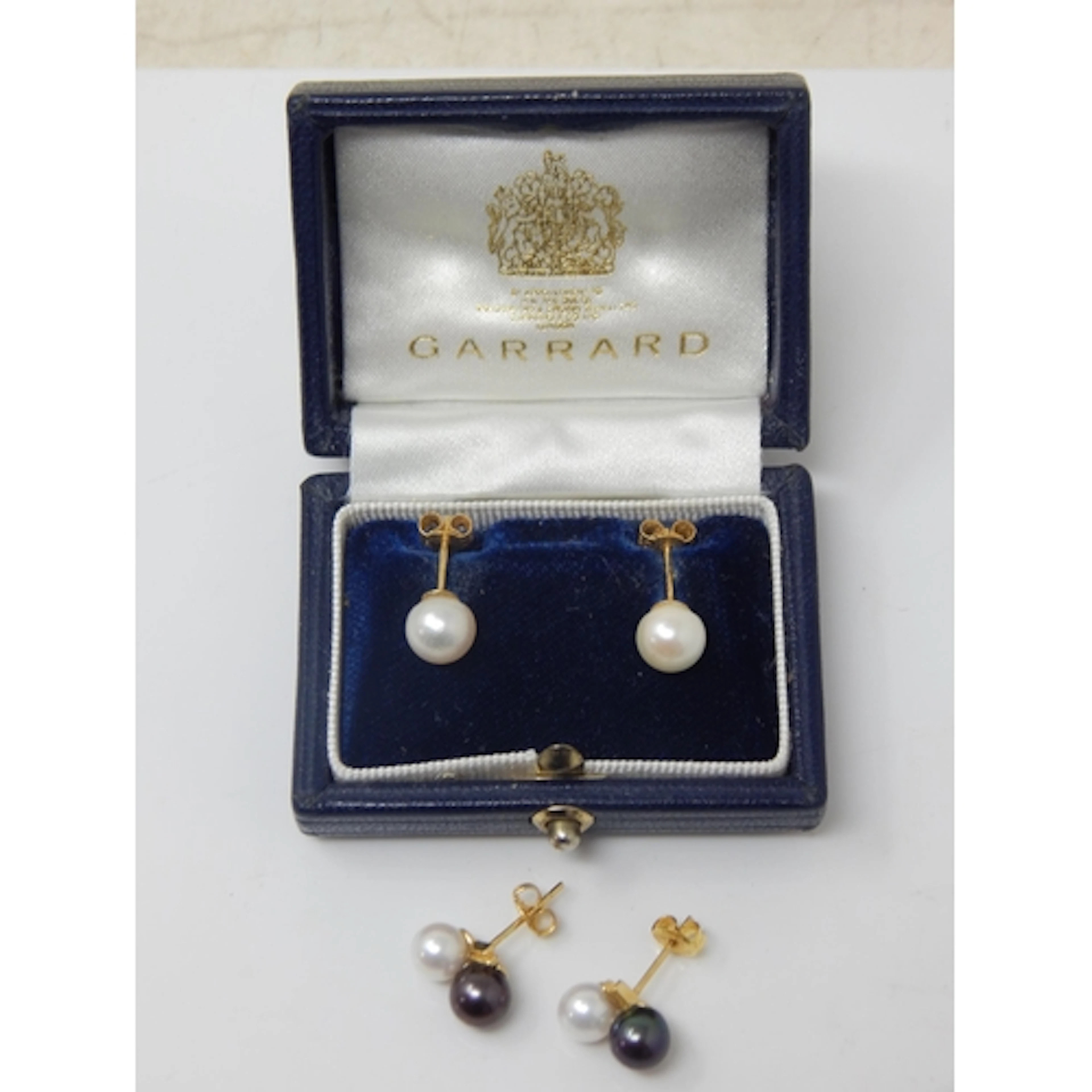 GARRARD: A Pair of 18ct Gold Pearl Earrings: Signed G & Co i...