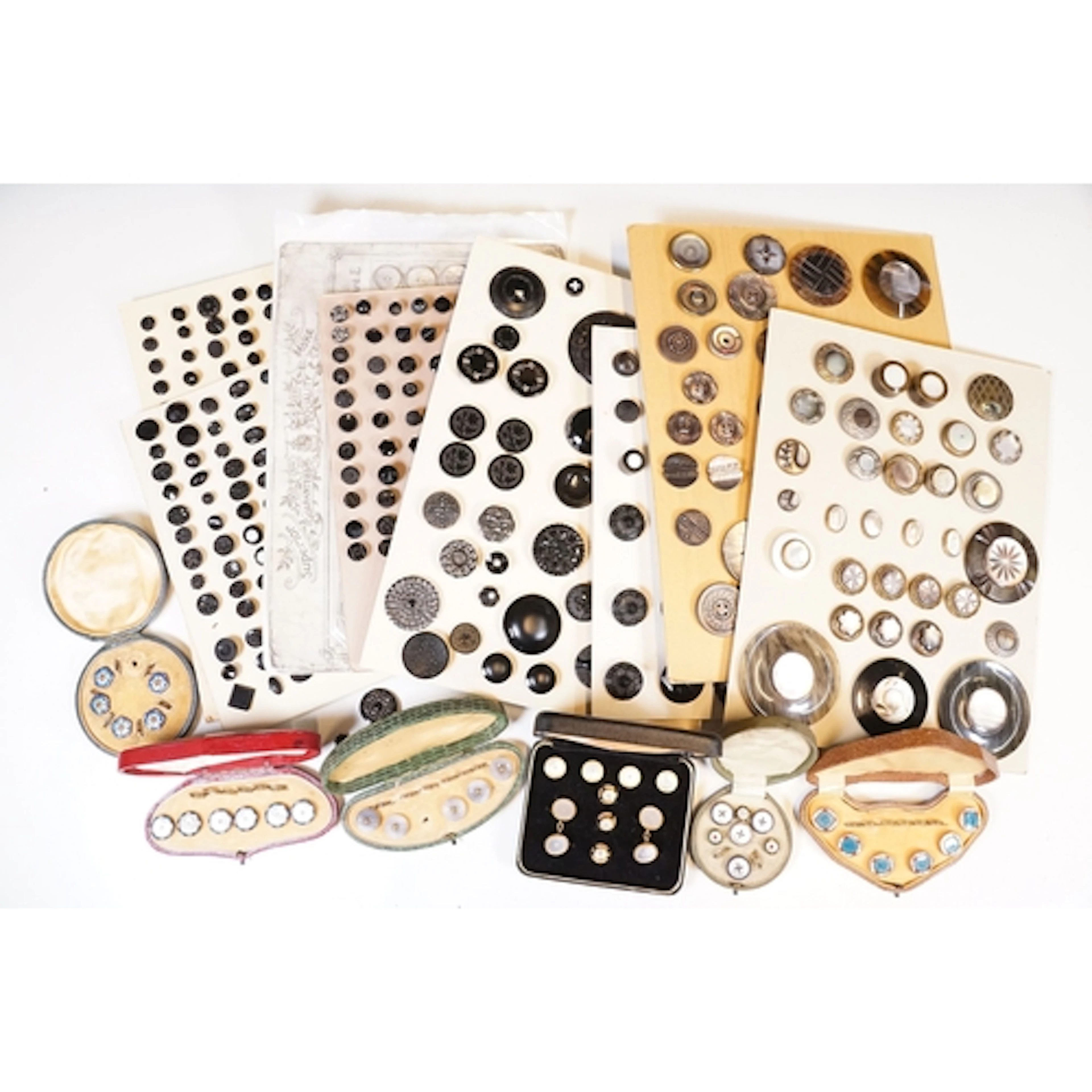 Various cased button studs, including a set of 6 Edwardian g...