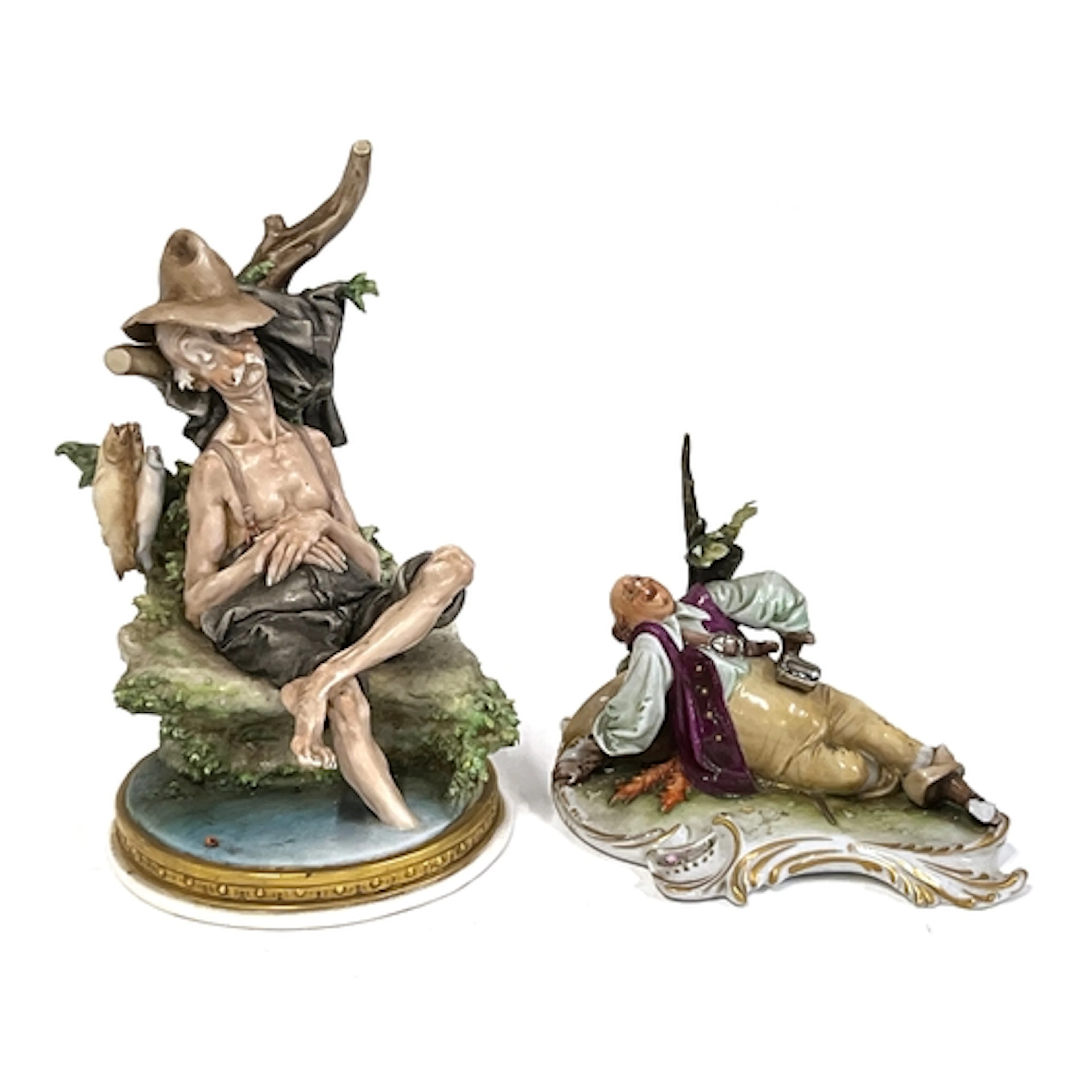 Two Italian CapodiMonte porcelain figures, the larger 24cmH