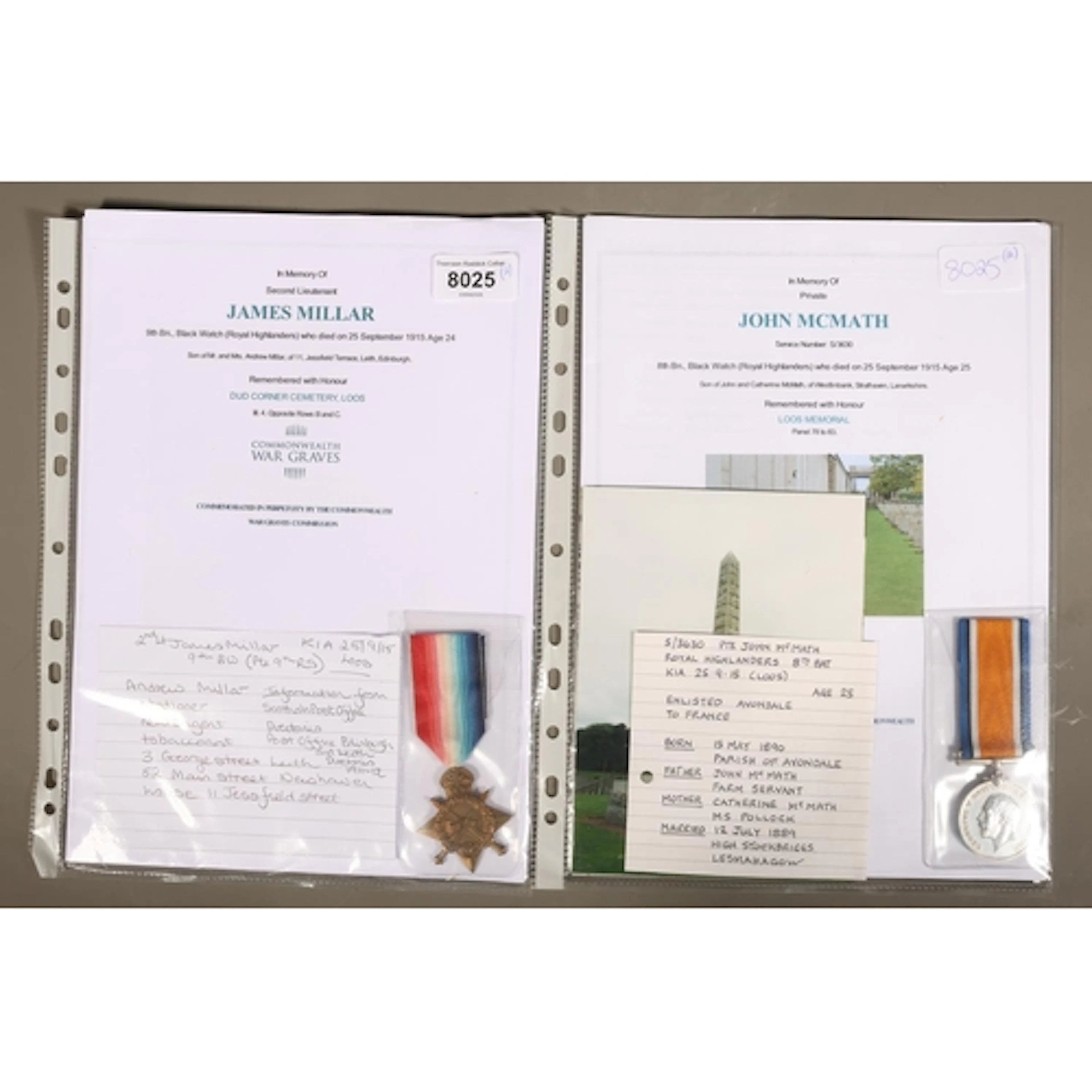 Medal of S3630 Private John McMath (1890-1915) of the 8th Ba...