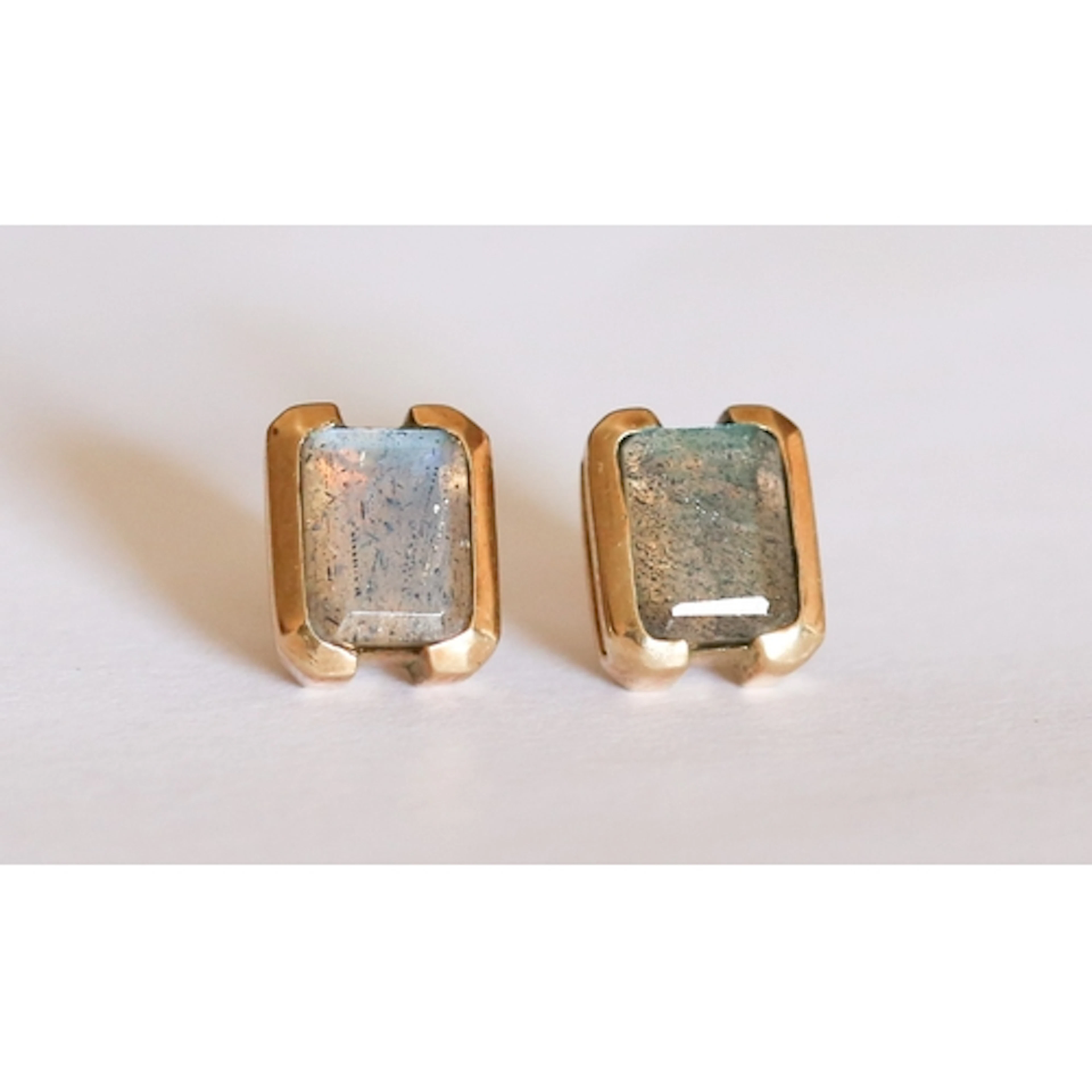 Pair of Labradorite Half Bezel Set Earrings, Mounted in 9 Ca...