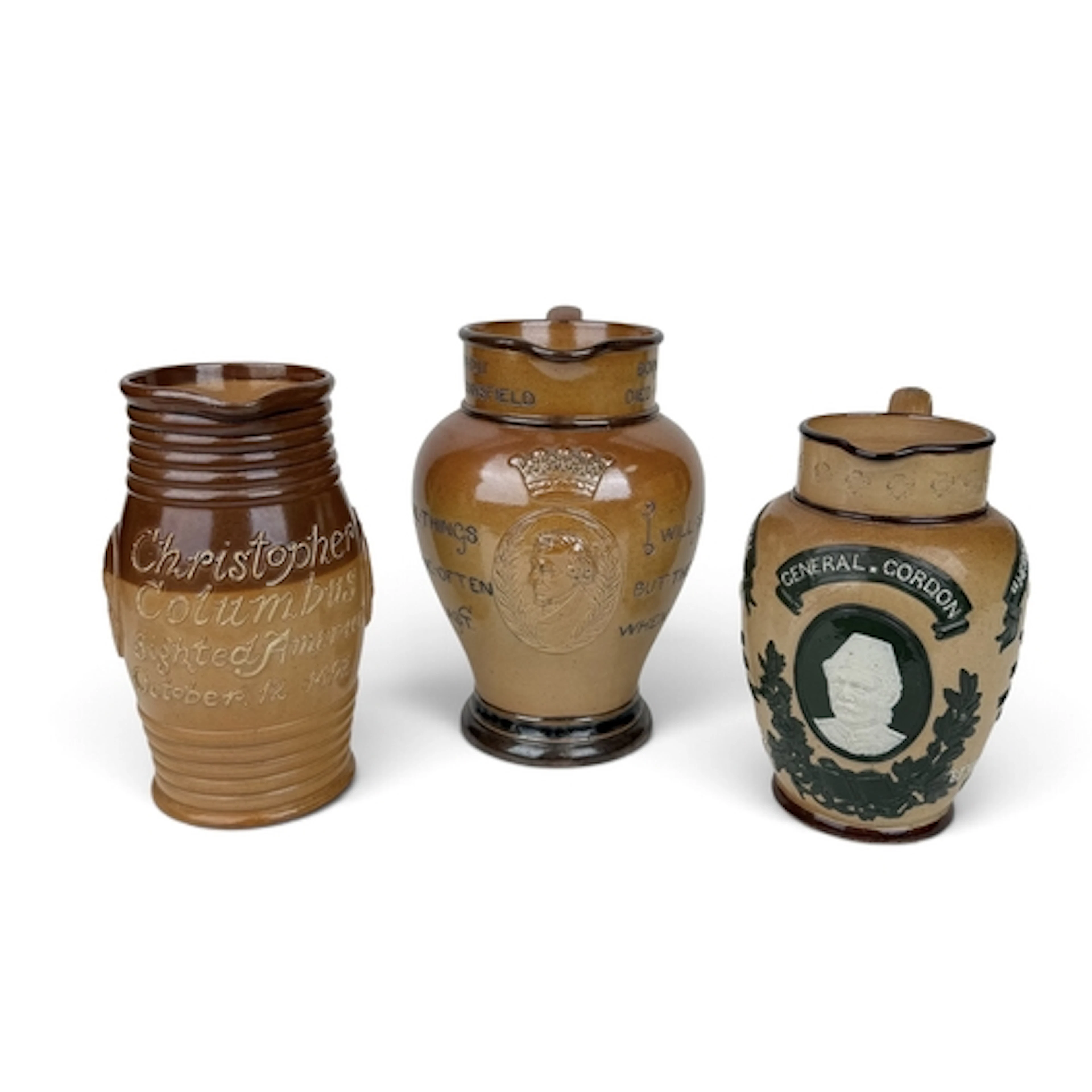 A DOULTON LAMBETH STONEWARE JUG COMMEMORATING BENJAMIN DISRA...
