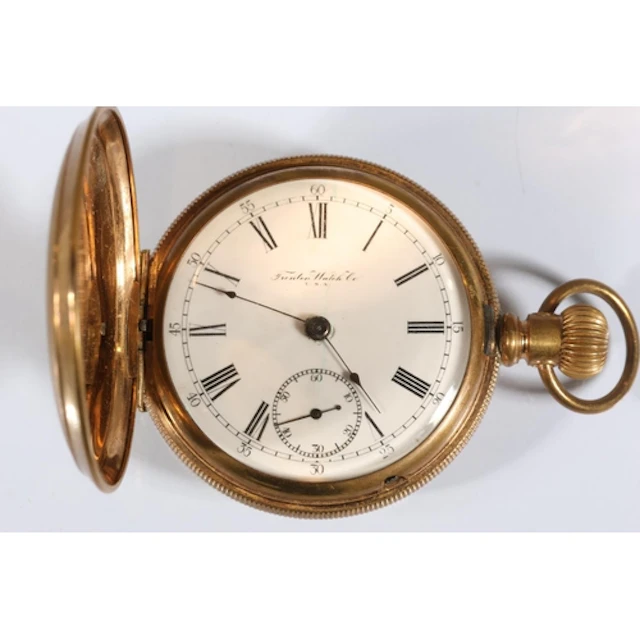 Gold plated keyless Hunter pocket watch by Trenton Watch Com...