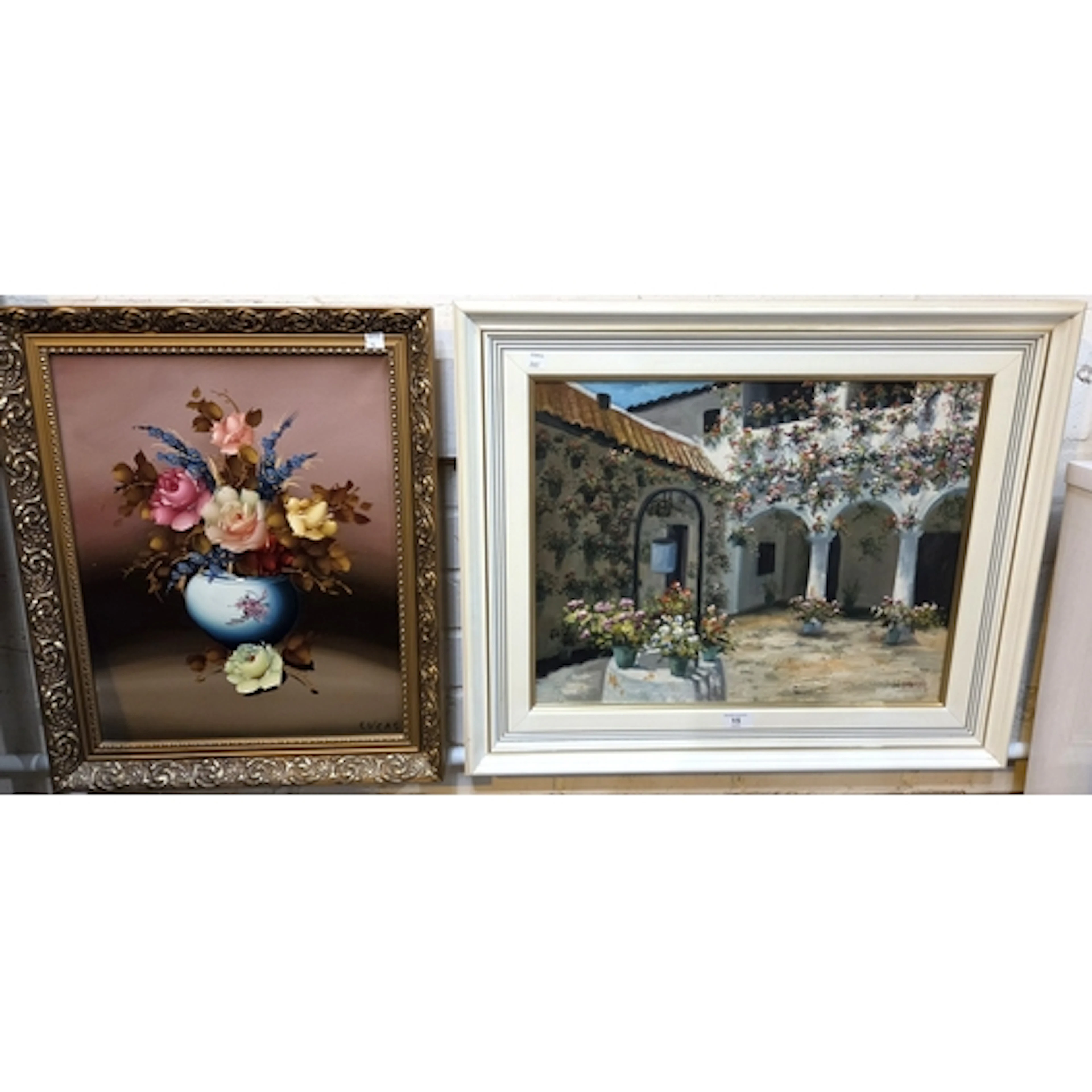 Virres, oil on canvas Mediterranean square decorated with fl...