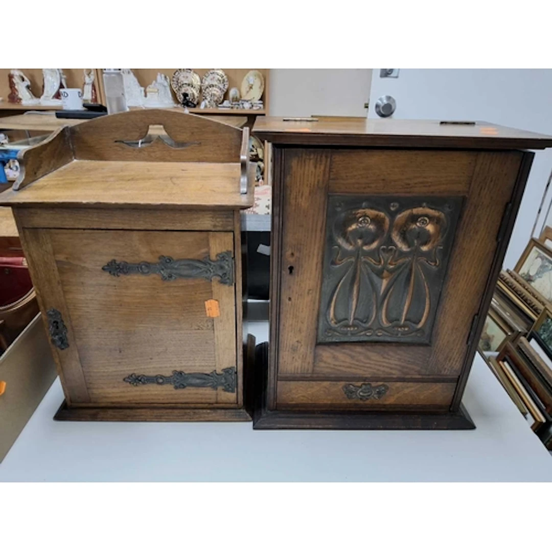 TWO ANTIQUE SMOKER'S CABINETS AND ASSOCIATED ITEMS, to inclu...