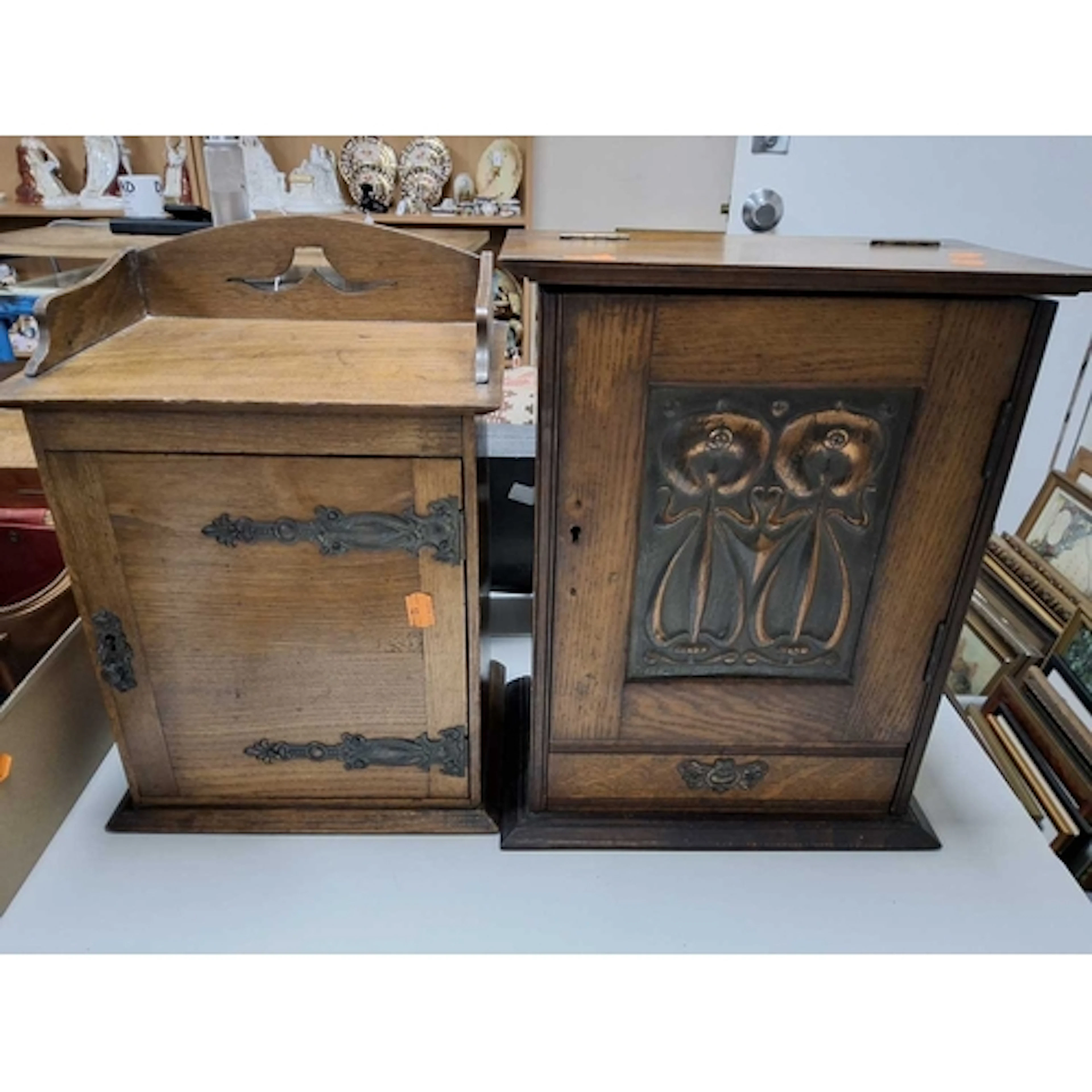 TWO ANTIQUE SMOKER'S CABINETS AND ASSOCIATED ITEMS, to inclu...