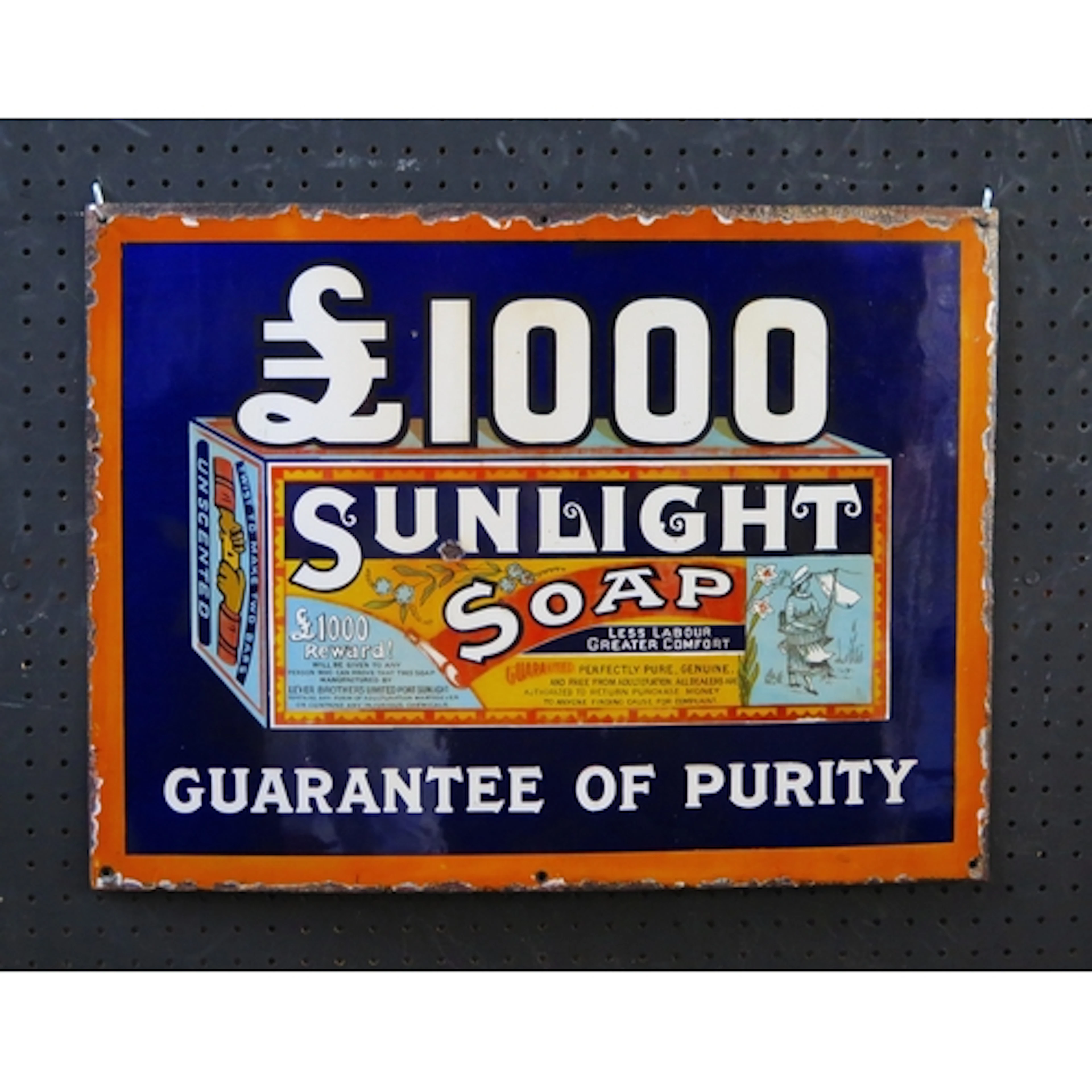 "£1000 Sunlight Soap Guarantee of Purity" - an enamel advert...