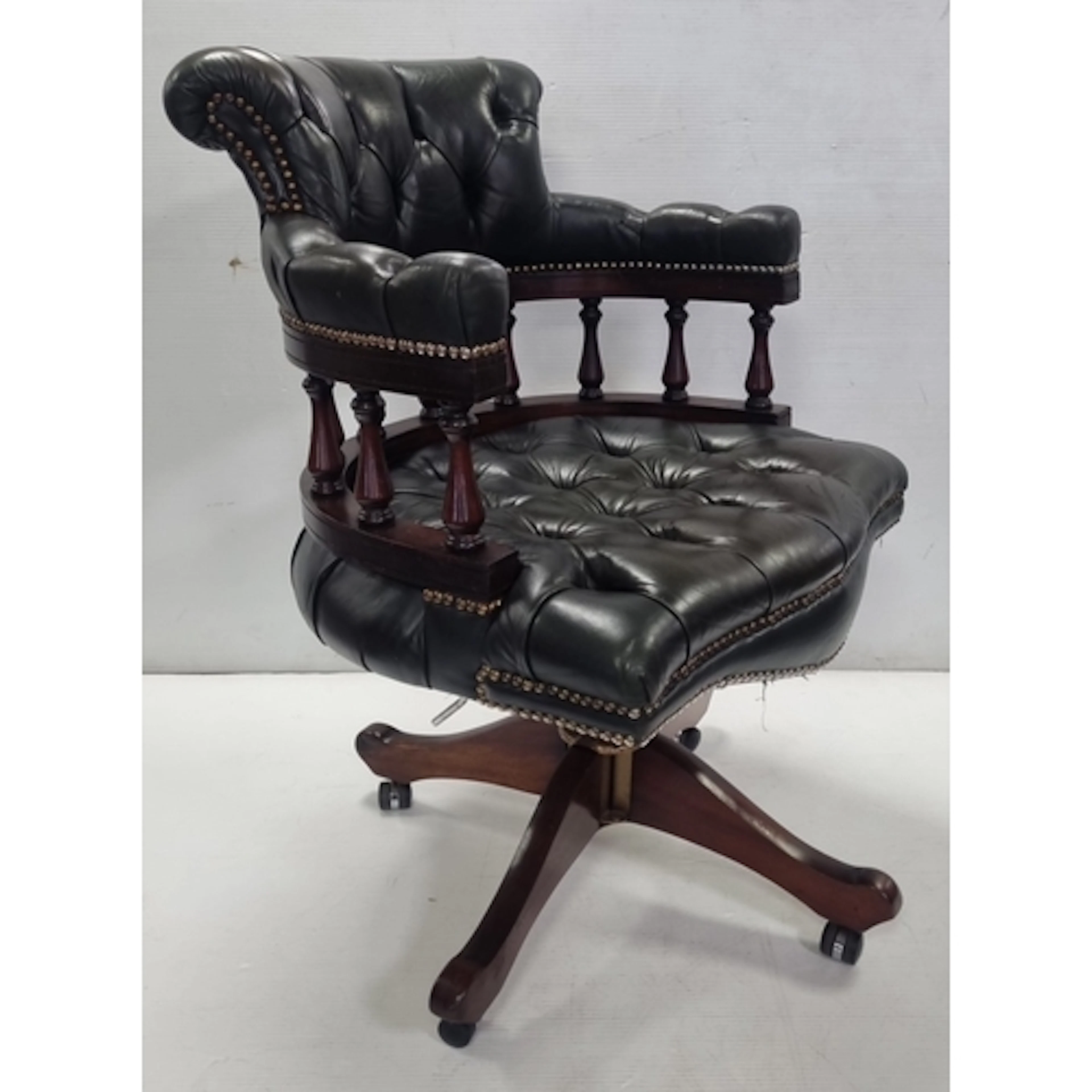 Captains Style Green Leather Tufted Dark Leather Swivel Desk...