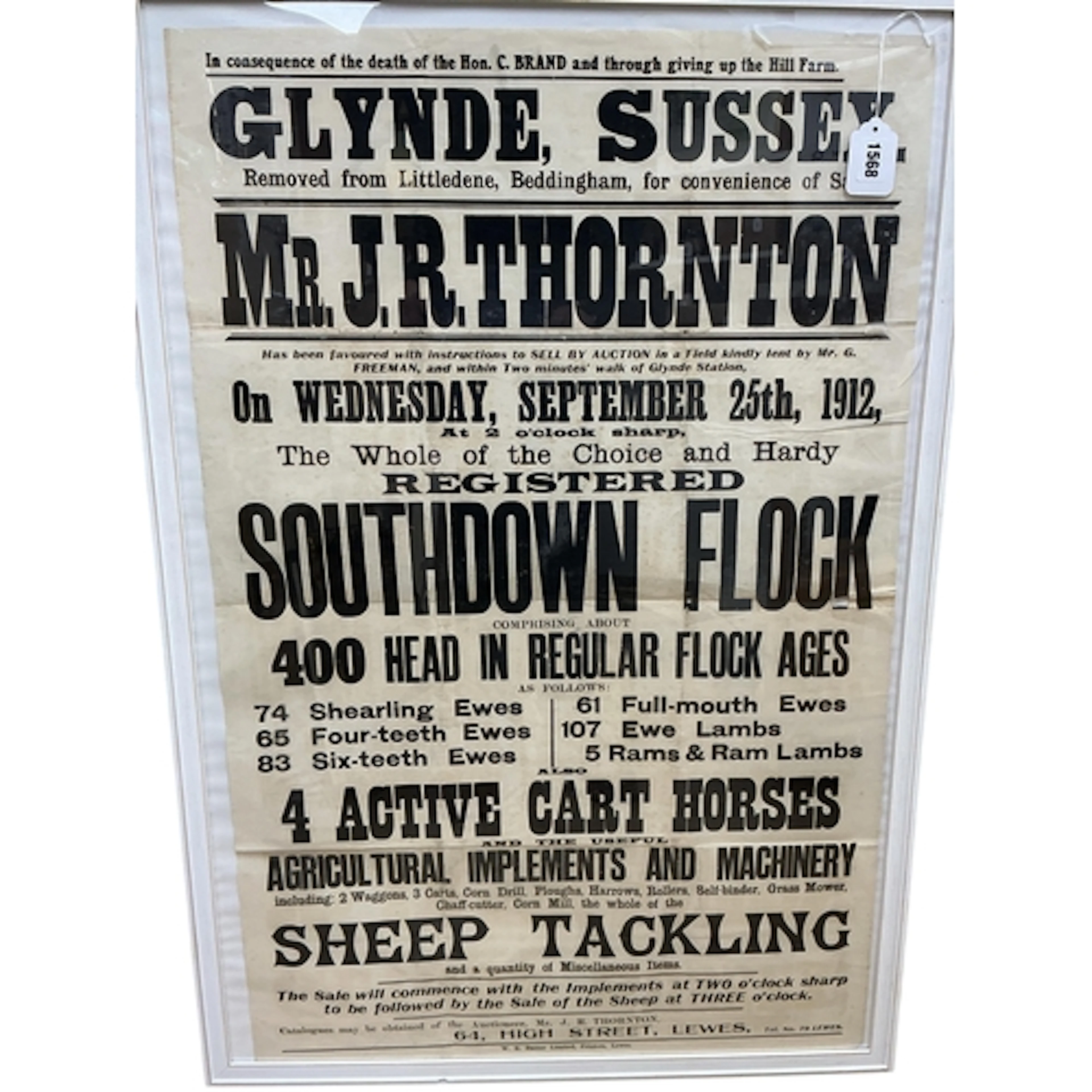An early 20th century Glydne, Sussex auction advertising pos...