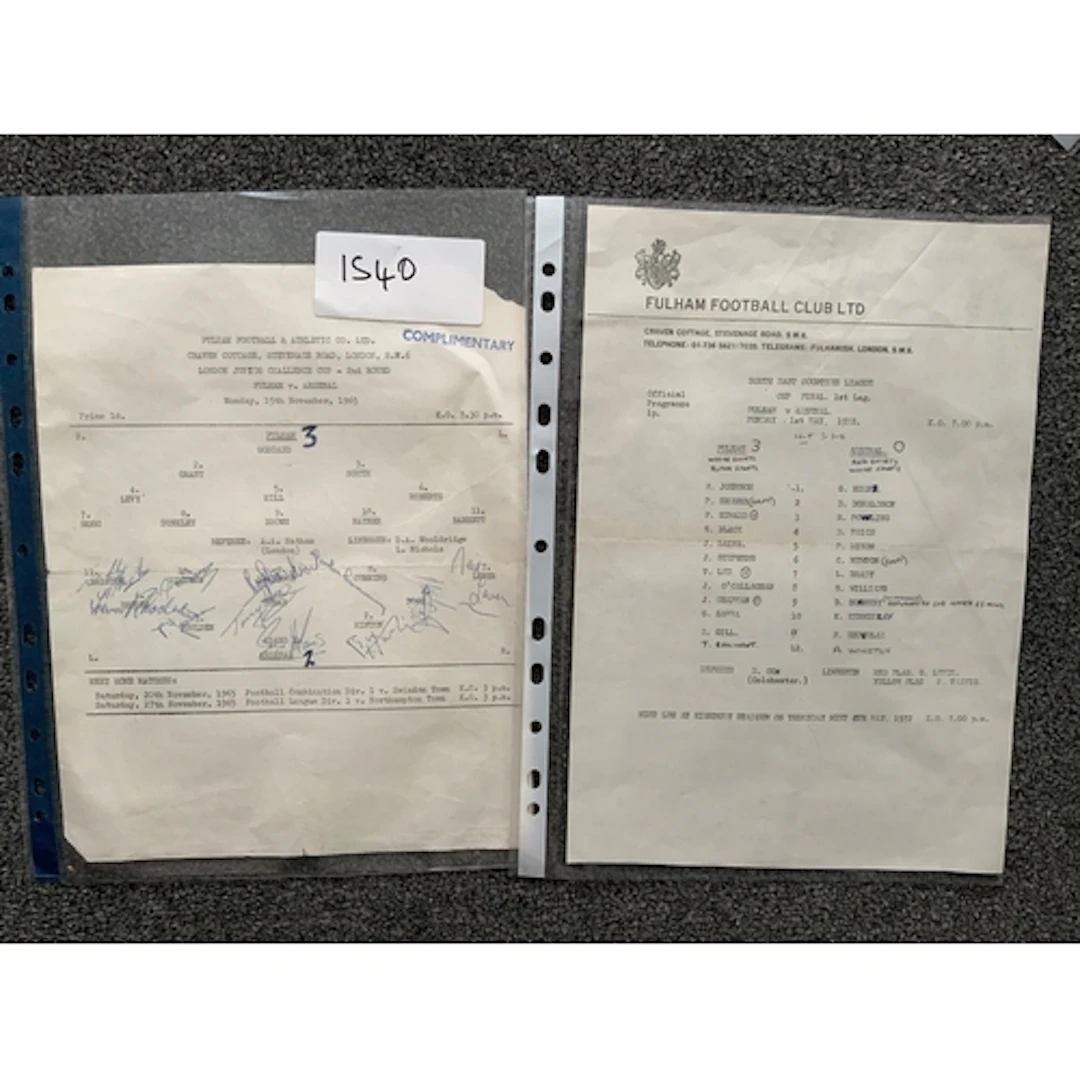 65/66 Fulham v Arsenal LJC Cup Signed Football Programme: 2n...