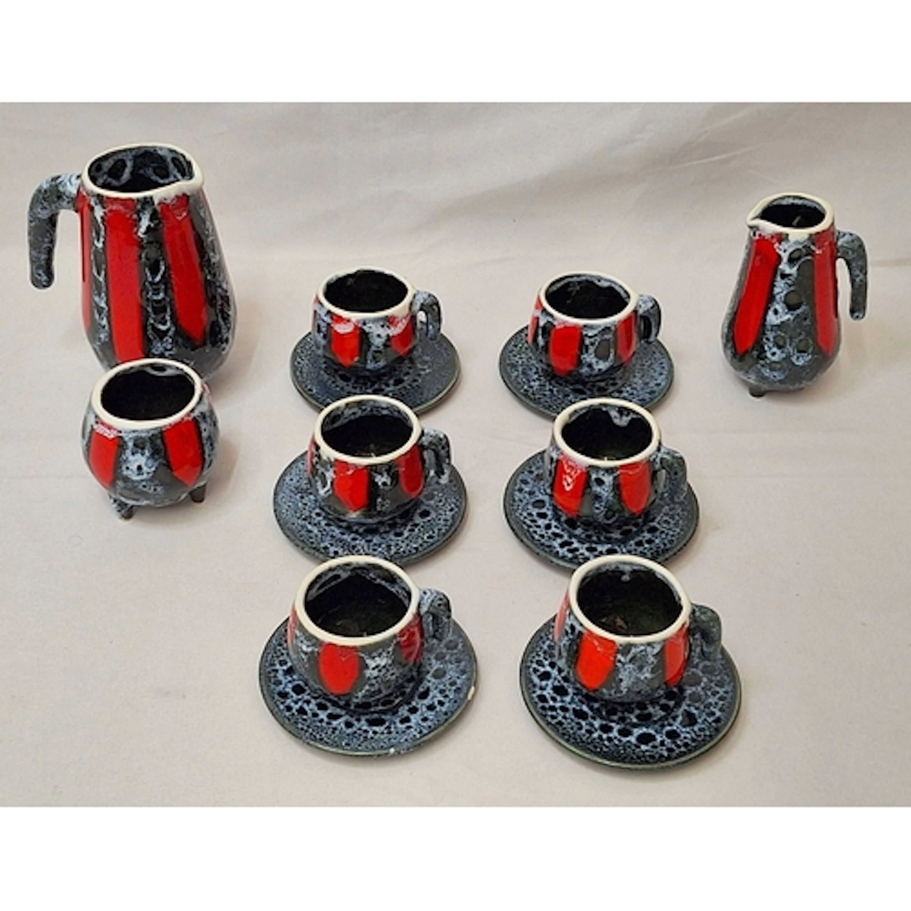 Set Mid Century Modern Vallauris French Ceramic Fat Lava Cof...