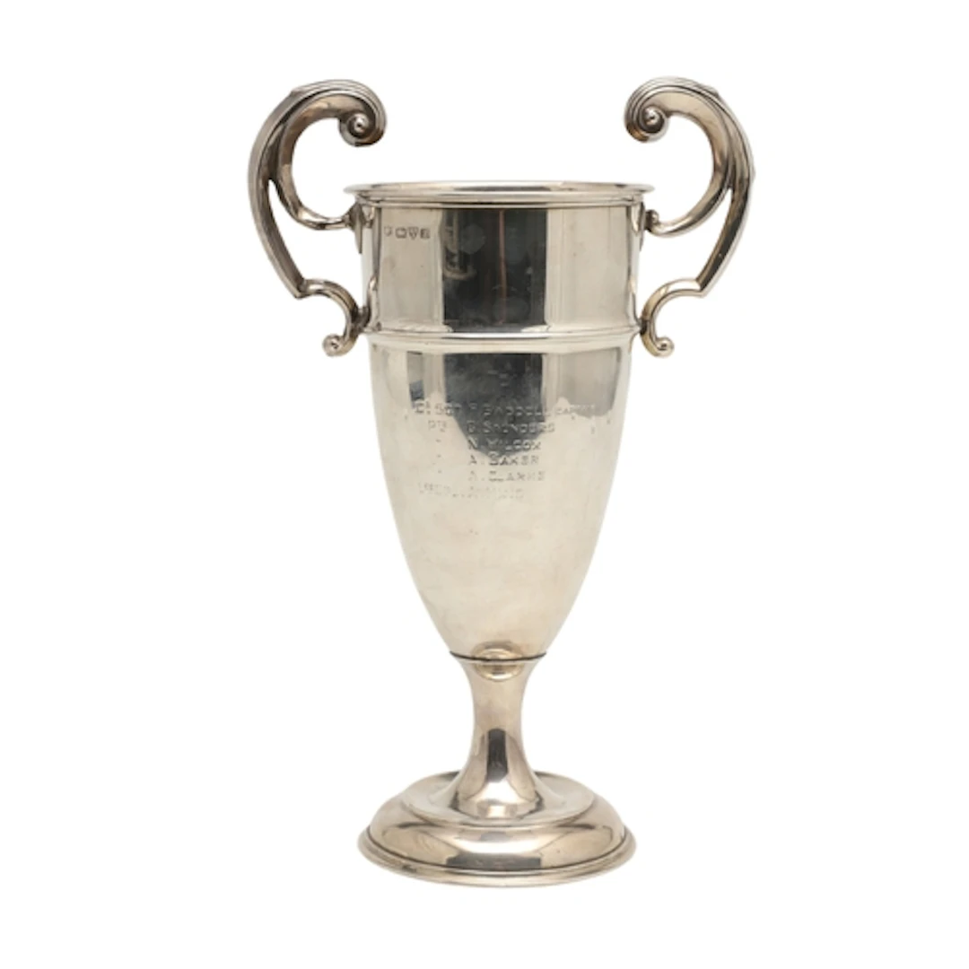A GEORGE V SILVER TROPHY CUP, ROYAL ENGINEERS. With twin scr...