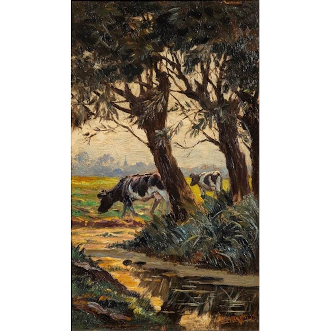 20th Century school - Cows in a field - Oil on board - Un...