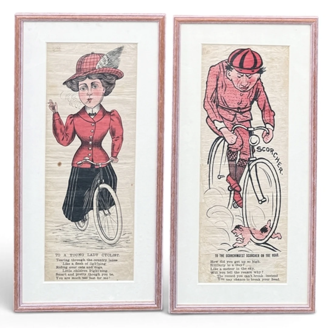 CYCLING INTEREST: A PAIR OF ORIGINAL 19TH CENTURY 'SCORCHER'...