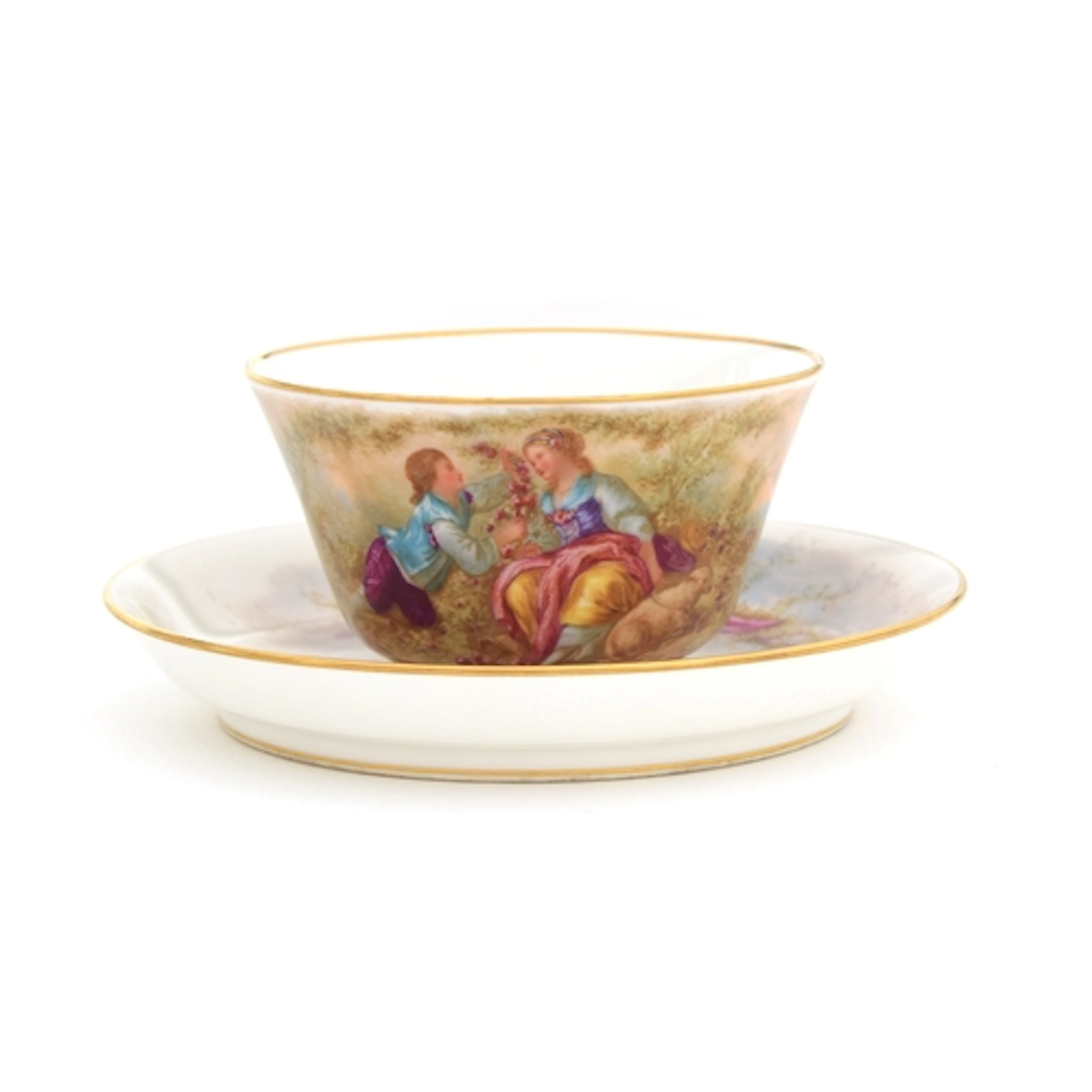 A 19th century Sevres porcelain teacup and saucer, decorated...