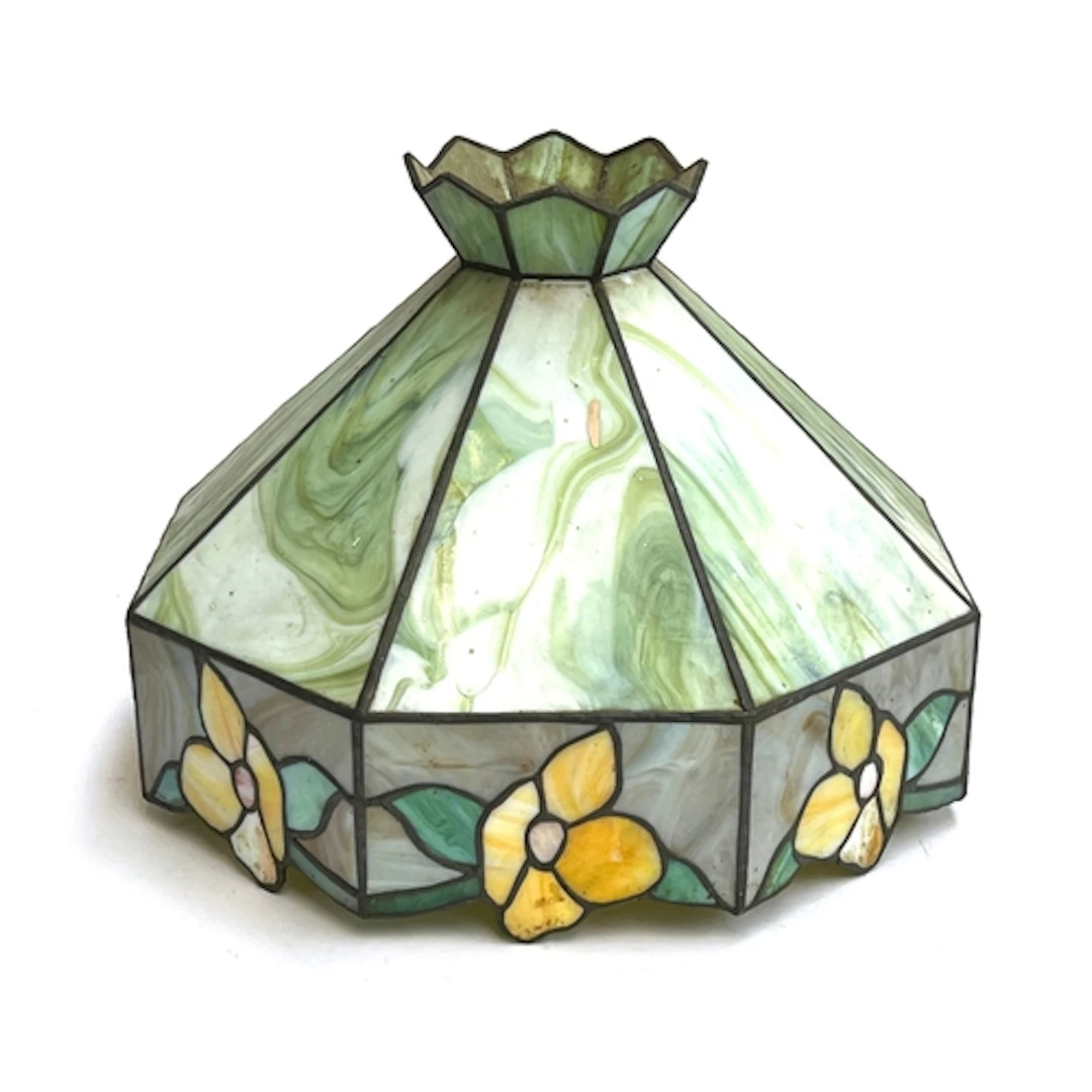 A large vintage Tiffany style green octagonal pendant light ...