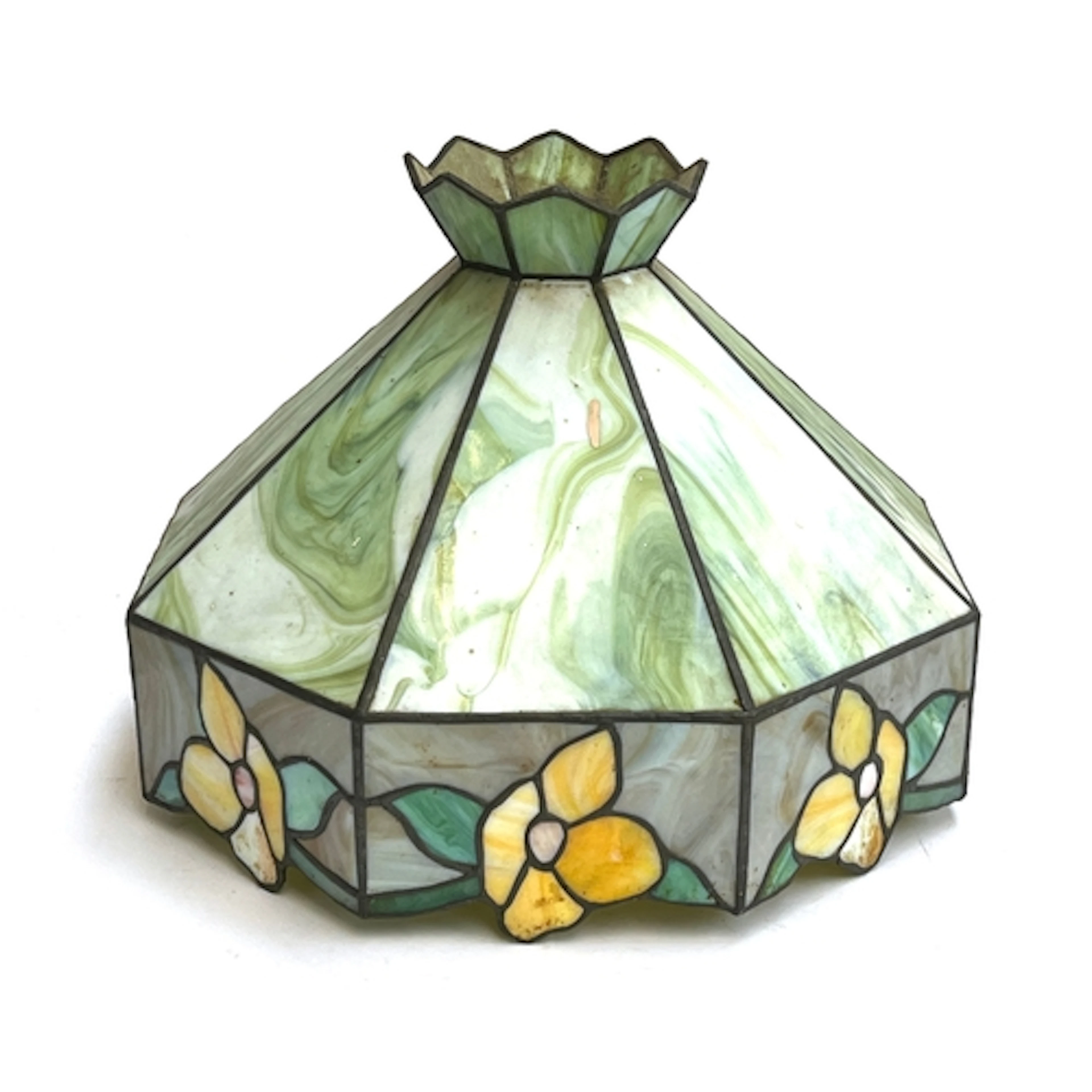 A large vintage Tiffany style green octagonal pendant light ...