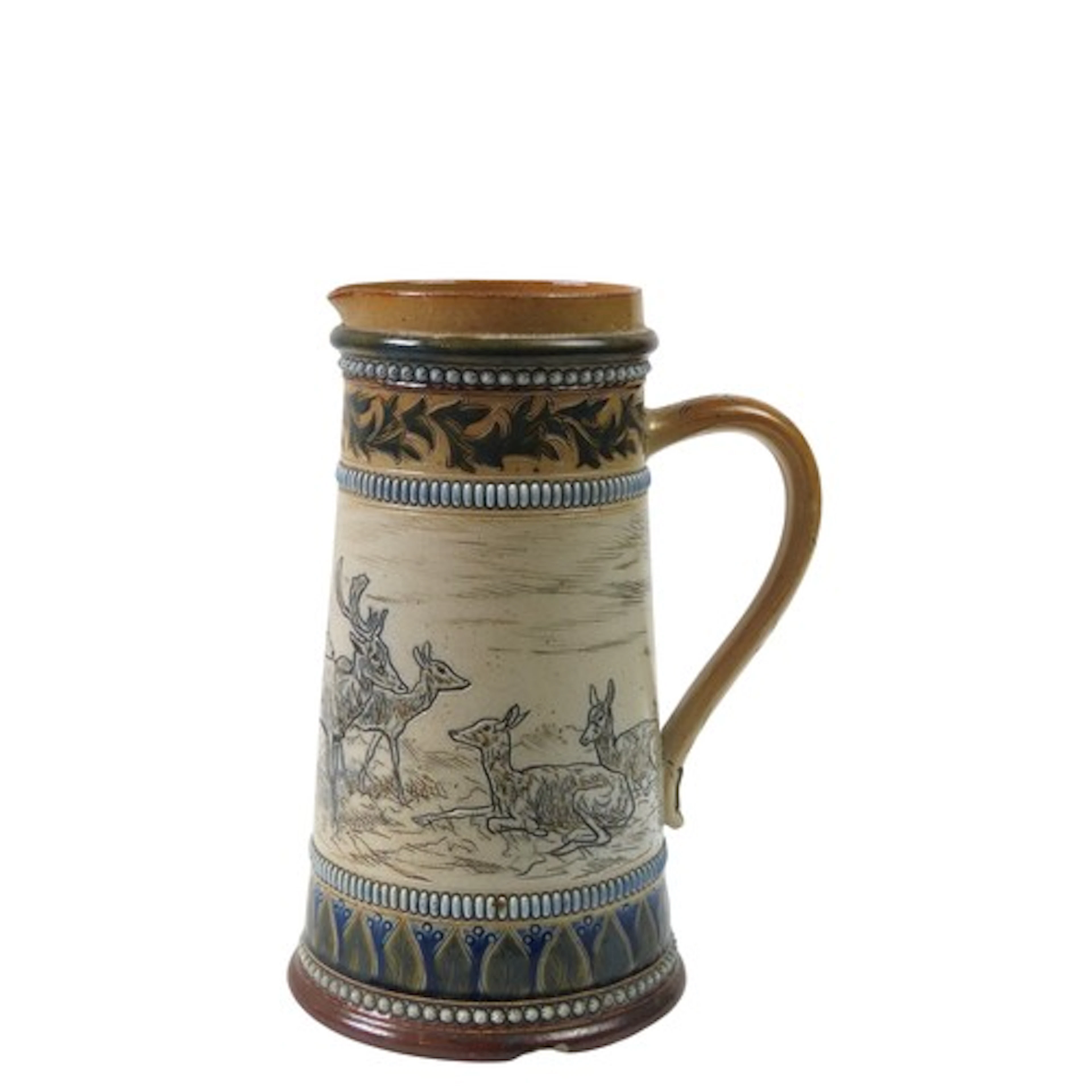 A DOULTON LAMBETH JUG BY HANNAH BARLOW DATED 1883 tapering f...