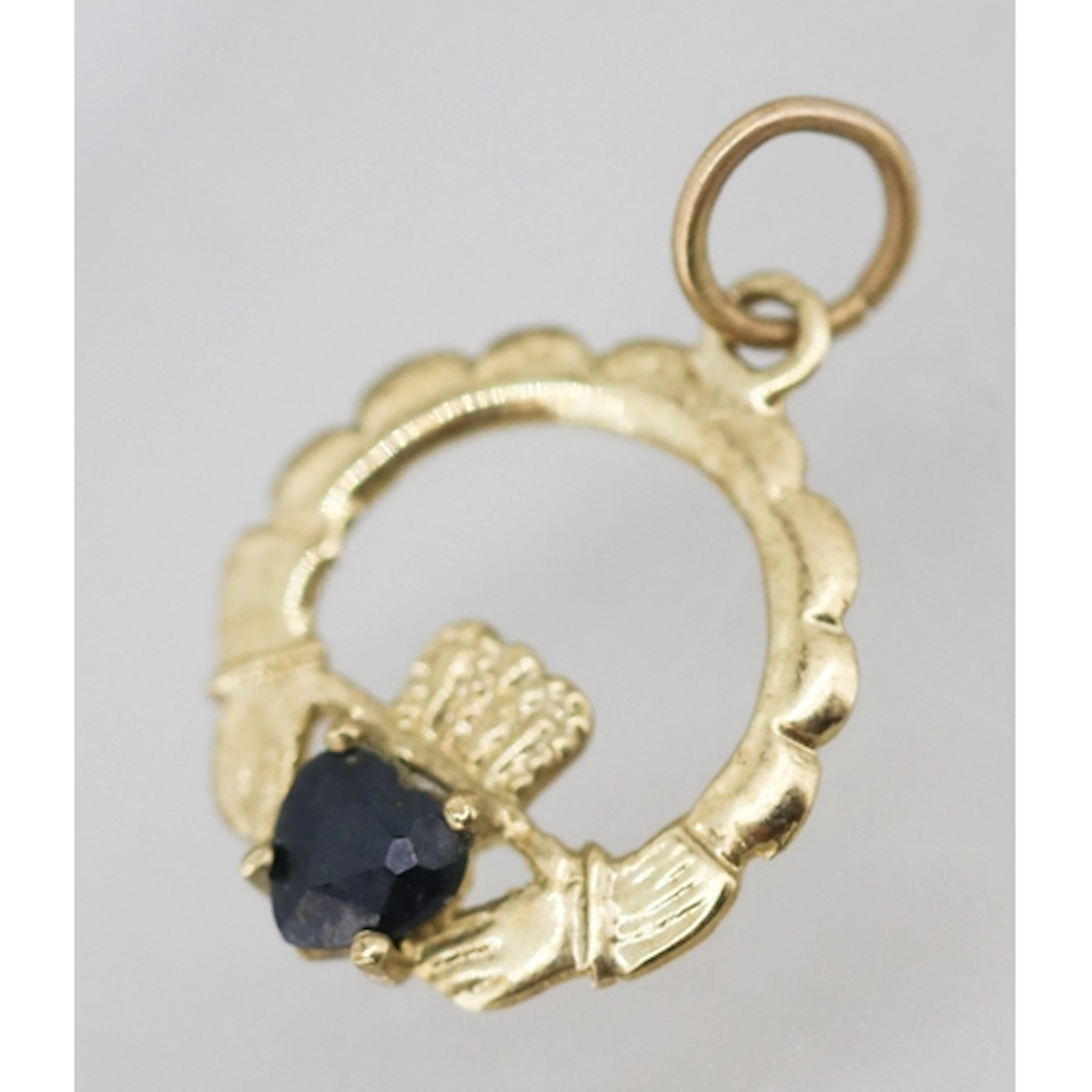Amethyst Set Claddagh Motif Pendant Mounted in 9 Carat Yello...