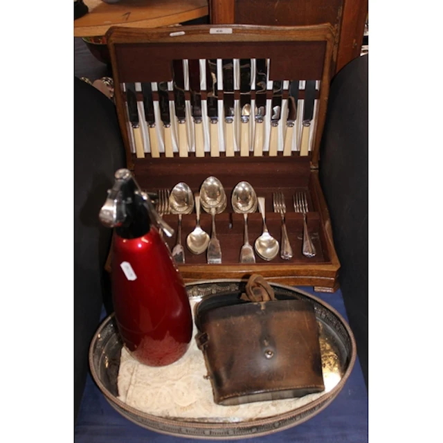 Canteen of cutlery for six settings, a plated tray, vintage ...