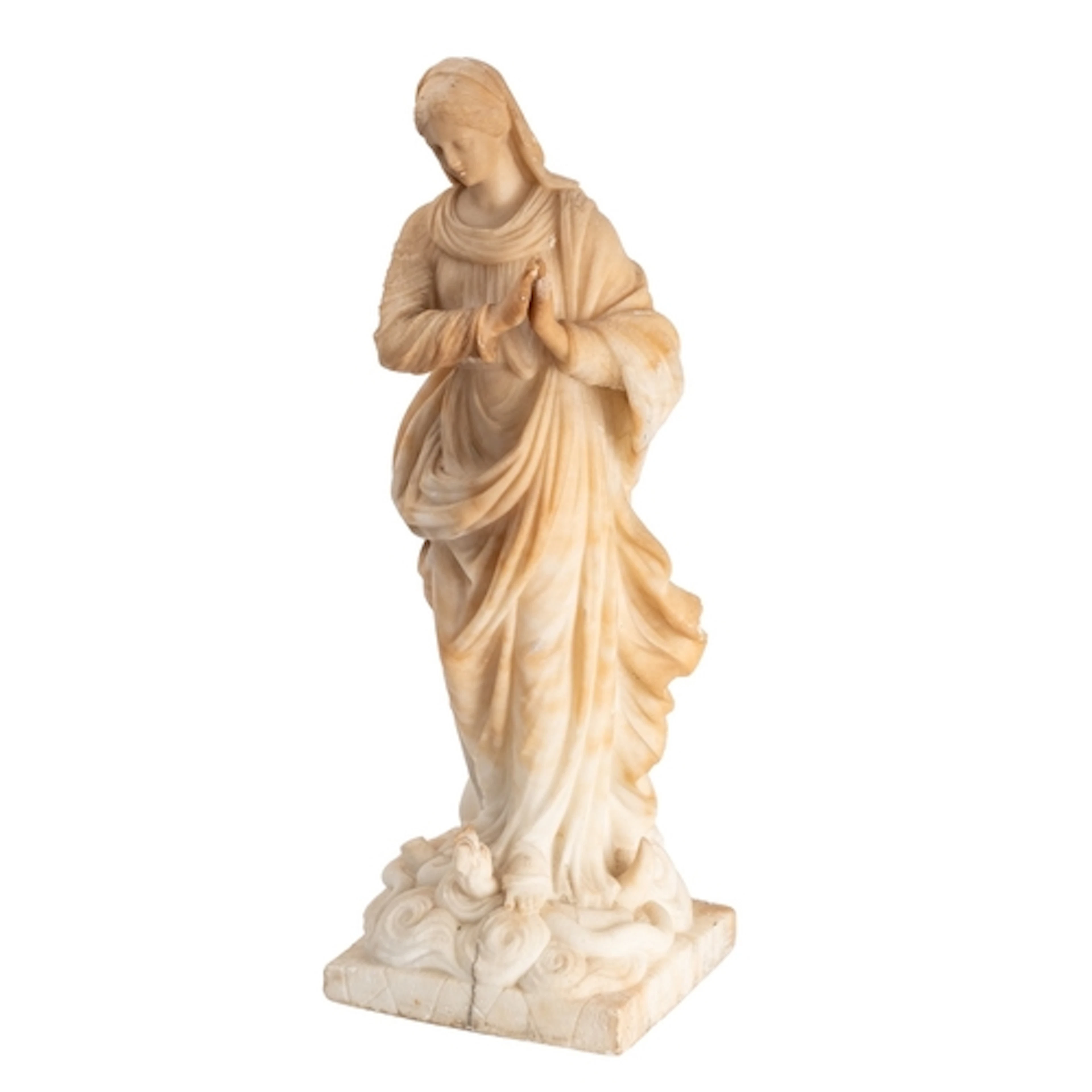 A Continental sculpted alabaster model of Mary, Queen of Hea...