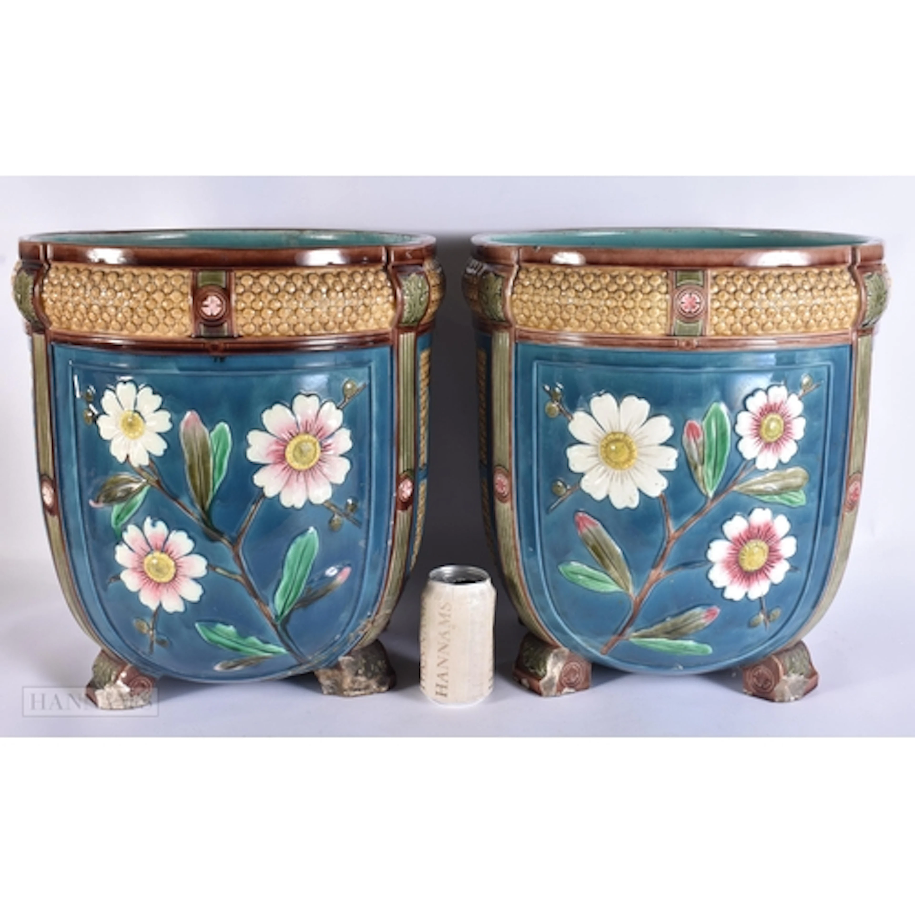 A RARE PAIR OF VICTORIAN WEDGWOOD MAJOLICA PLANTER JARDINIER...
