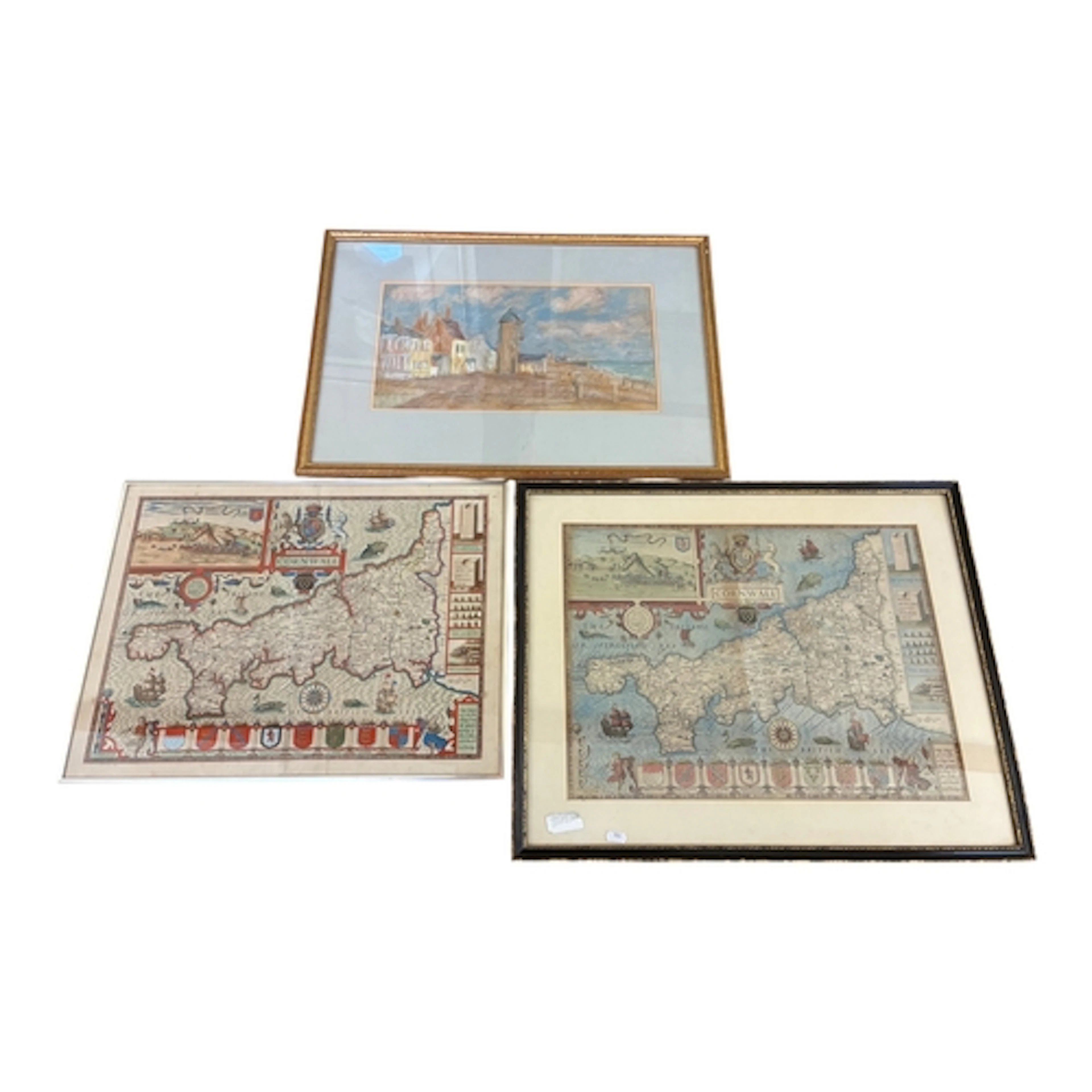 Two maps of Cornwall by John Speed, both hand-coloured engra...