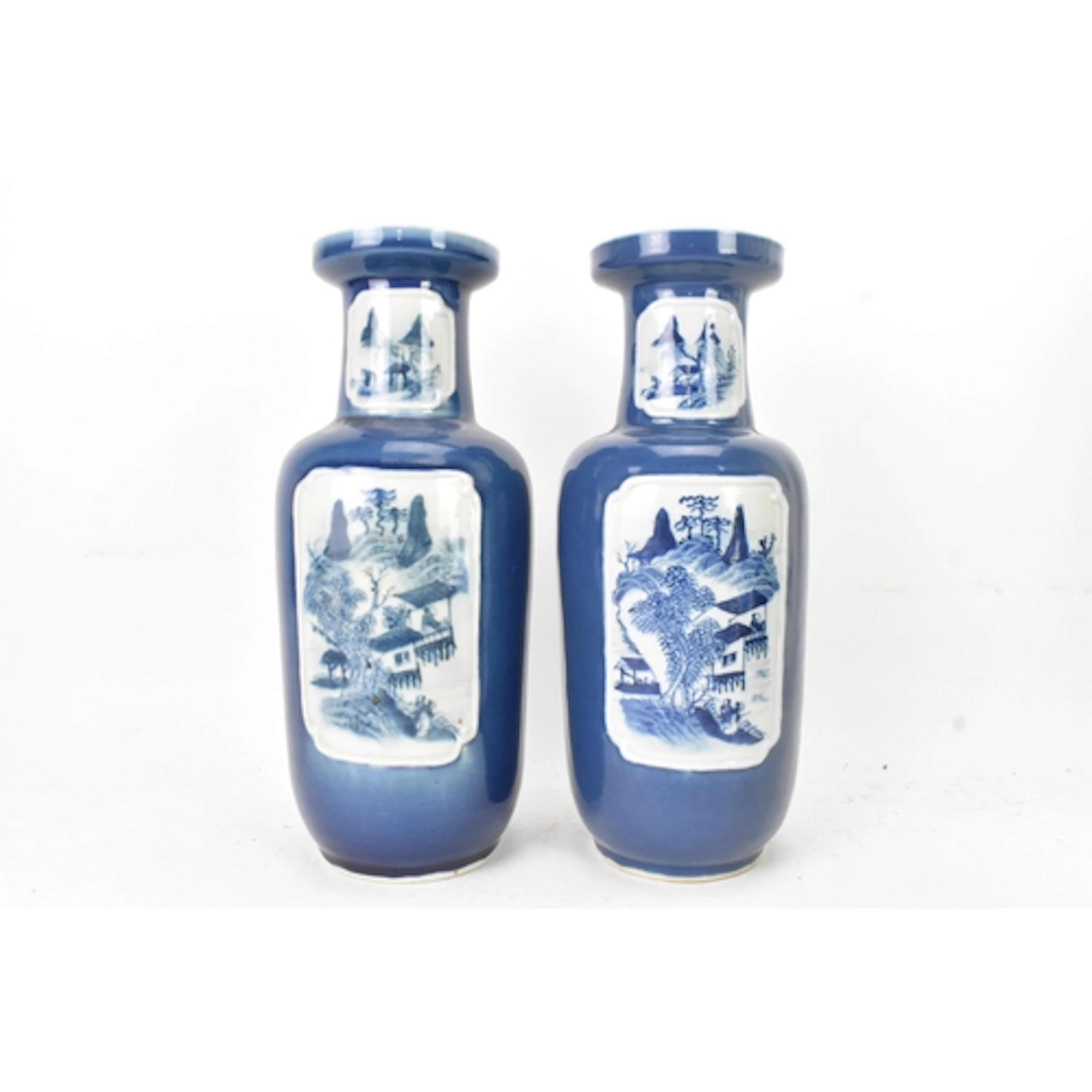 A pair of Chinese late Qing dynasty century powder blue roul...