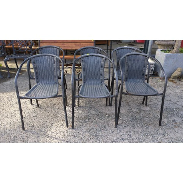A set of 6 x garden armchairs with dark woven synthetic-ratt...