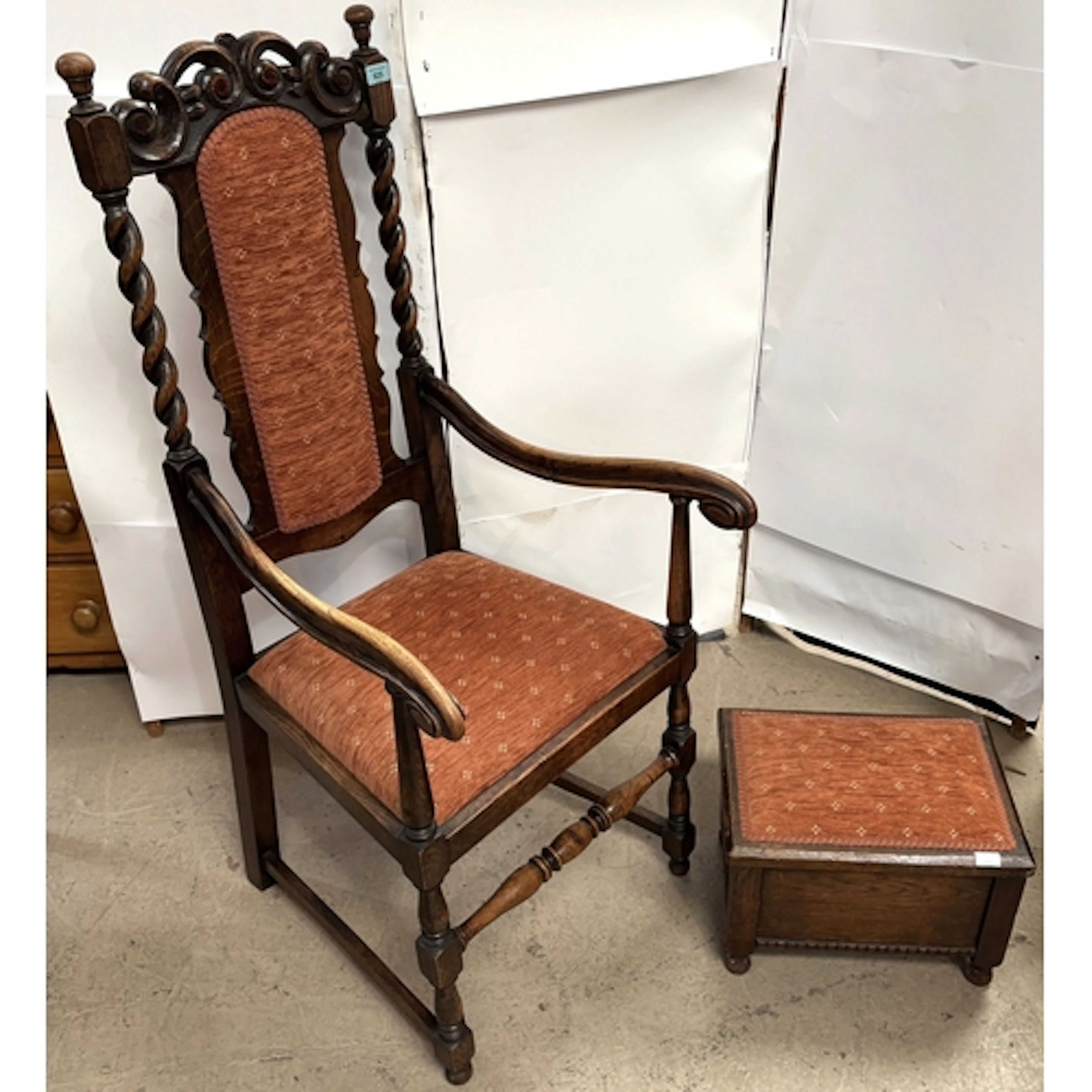 A late 19th/early 20th century Carolean style oak hall chair...