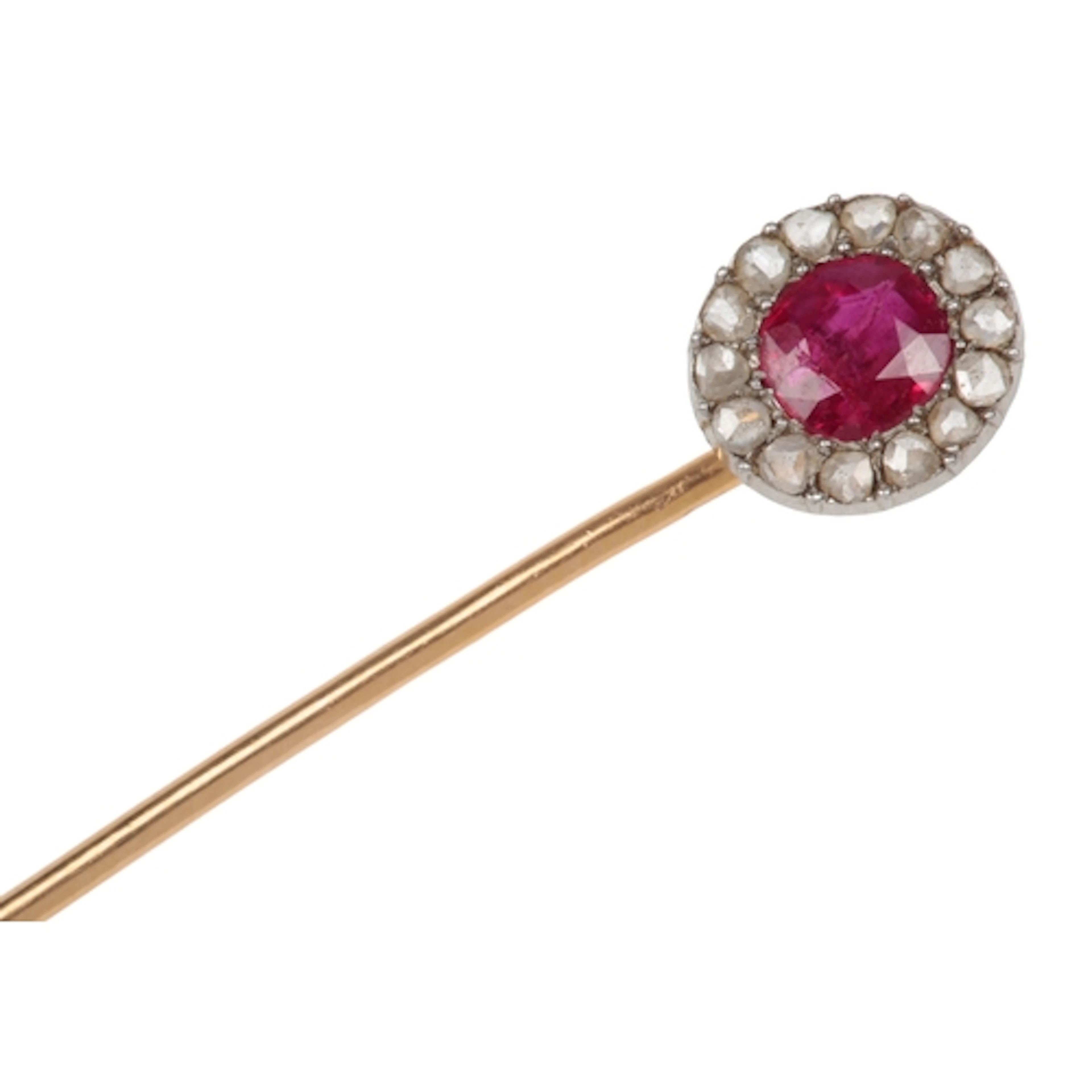 An attractive ruby and diamond stick pin, France, early 20th...