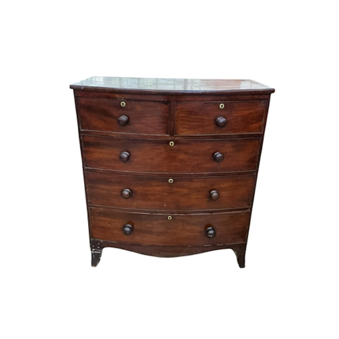 A Regency mahogany bow front chest of drawers, width 105cm, ...