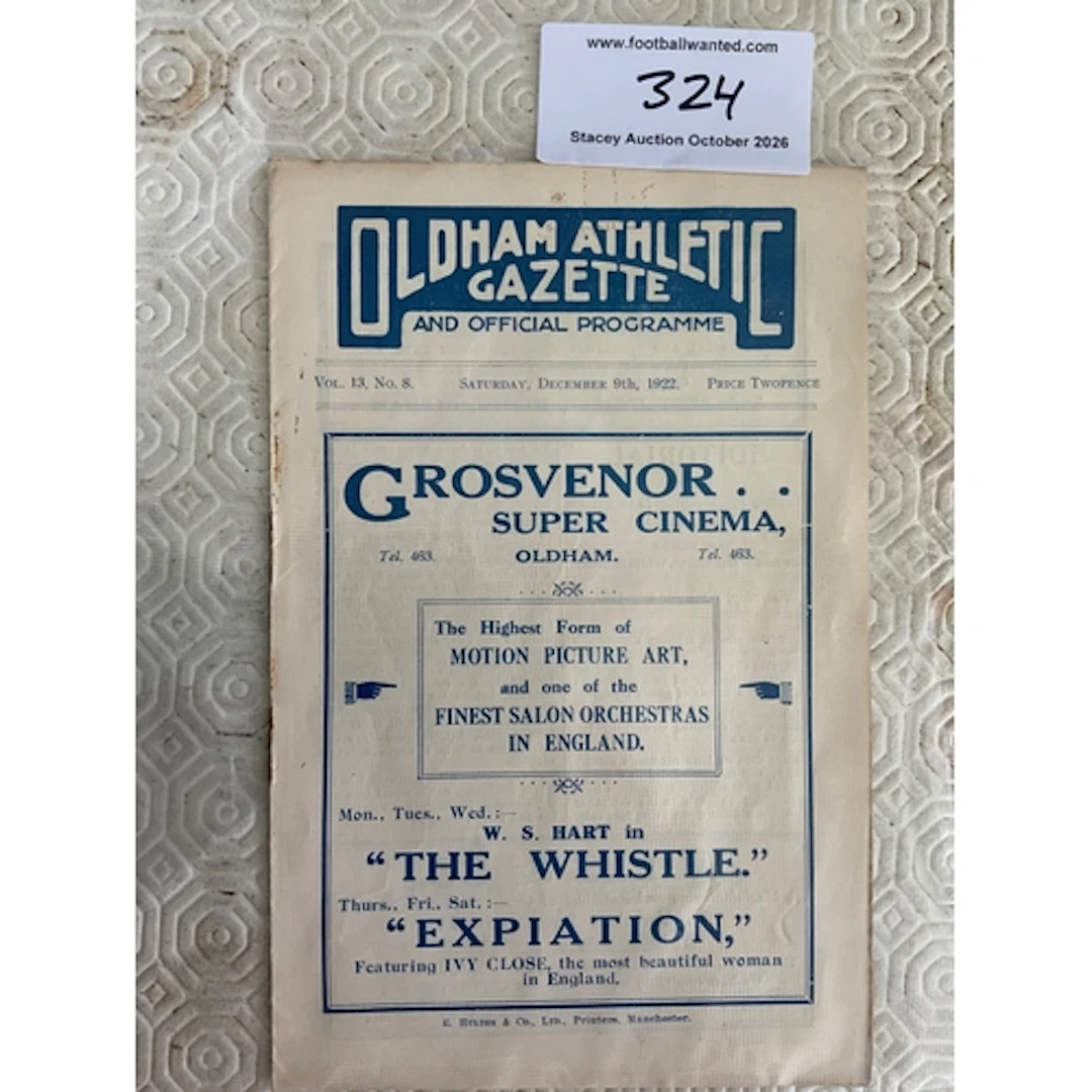 1922 - 1923 Oldham Athletic v Preston Football Programme: Ve...