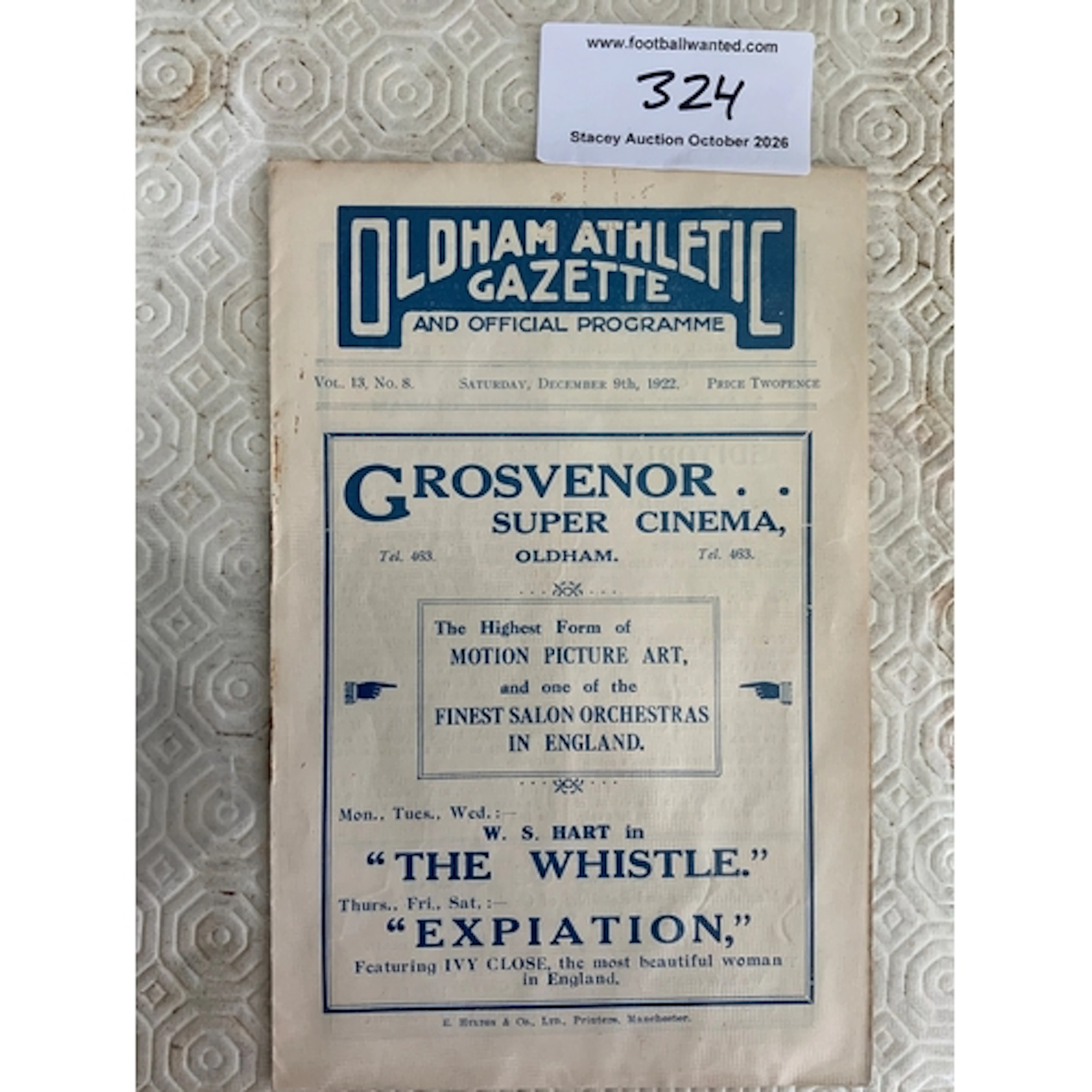 1922 - 1923 Oldham Athletic v Preston Football Programme: Ve...