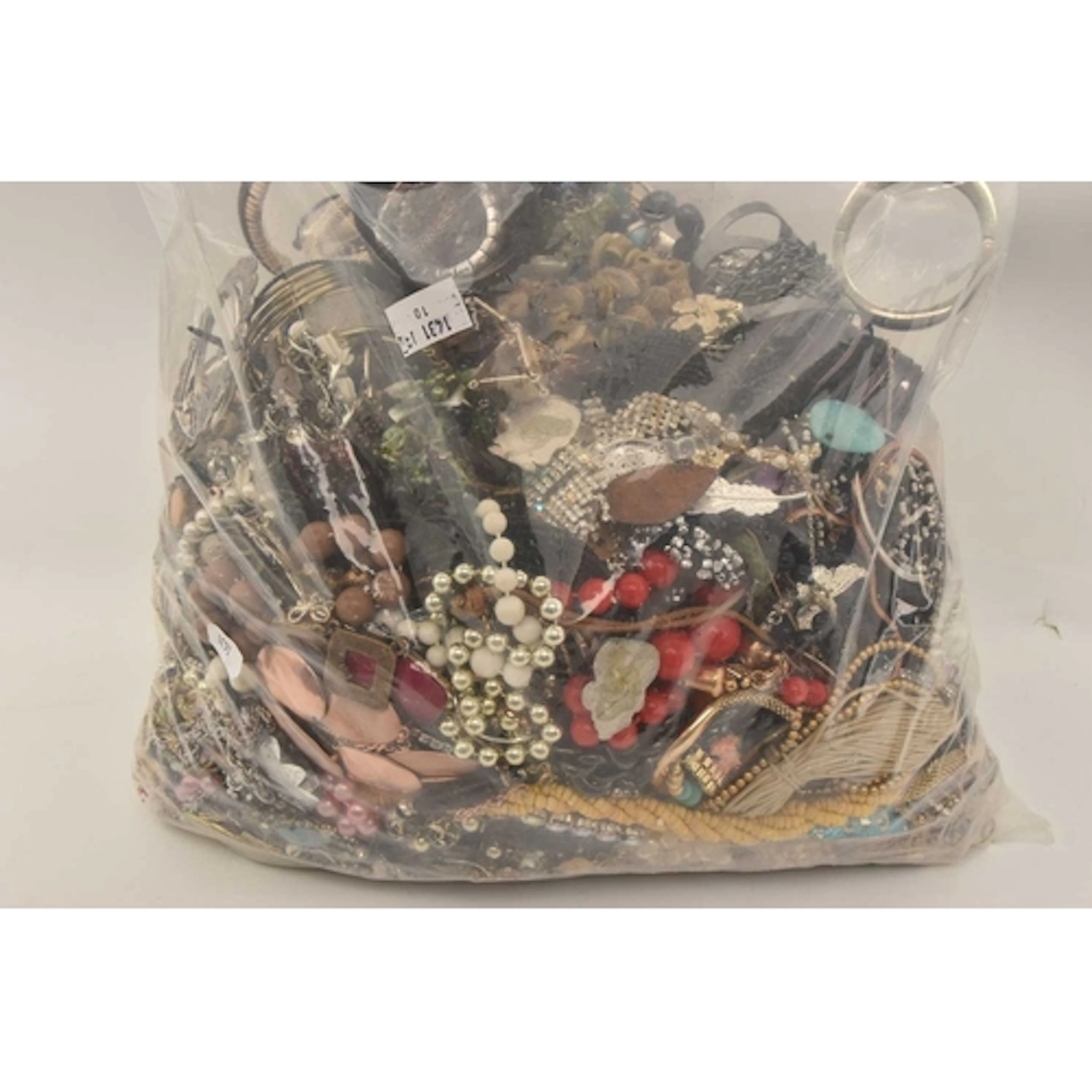 A LARGE BAG OF COSTUME JEWELLERY, spares, repairs, odd parts...