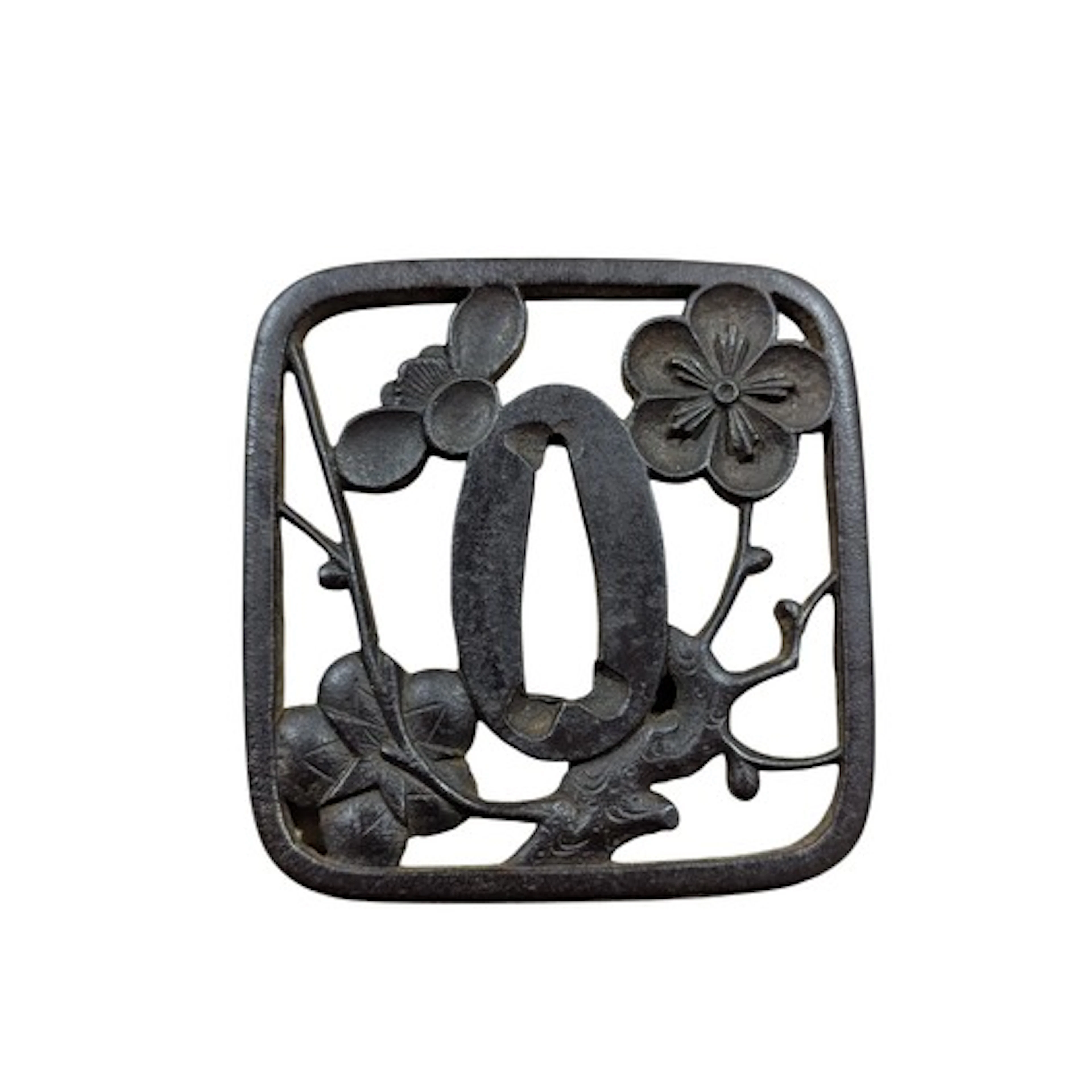 Edo Period Style Japanese Plum Blossom Sukashi Tsuba, constr...