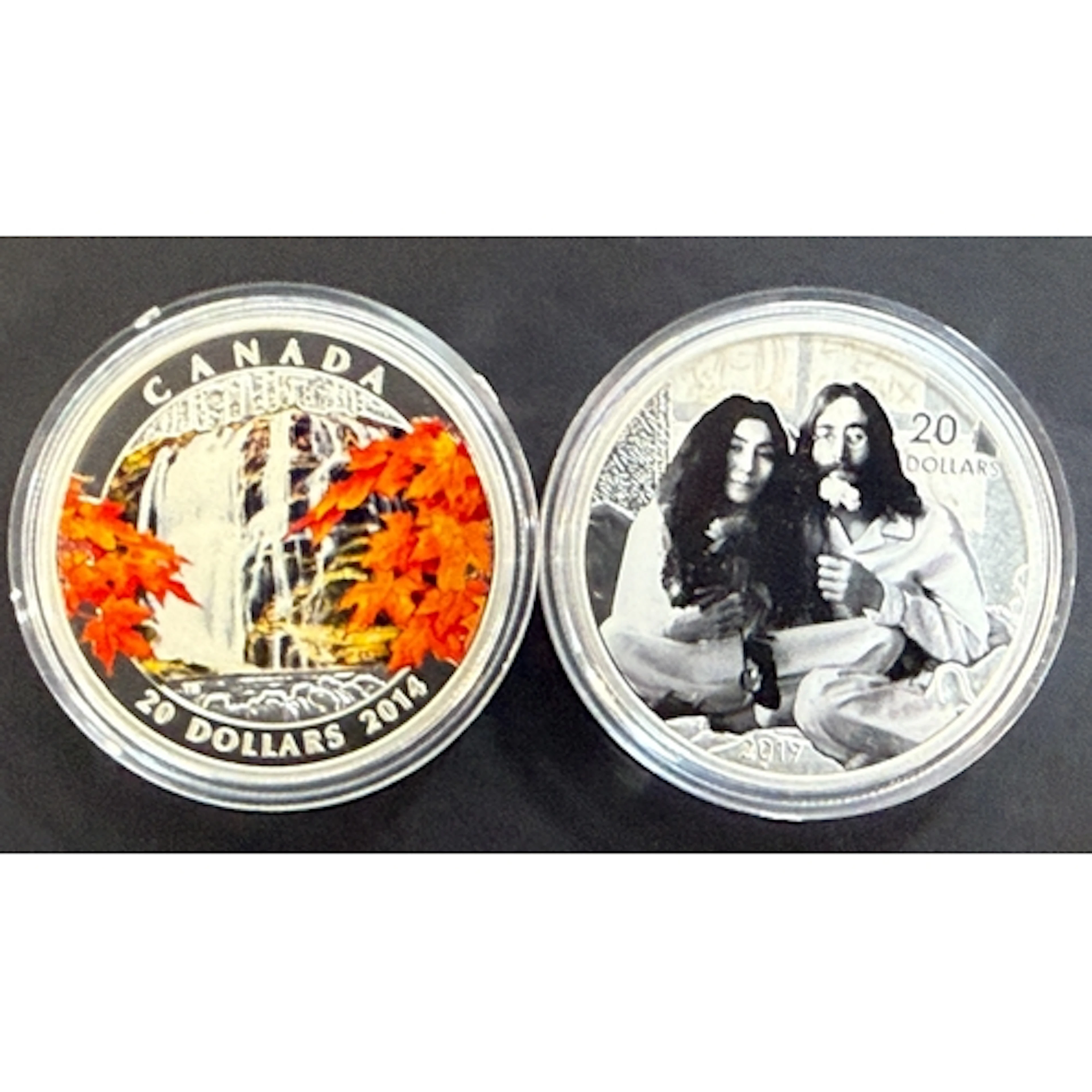 A pair of Canadian colourised silver proof $20 coins, compri...