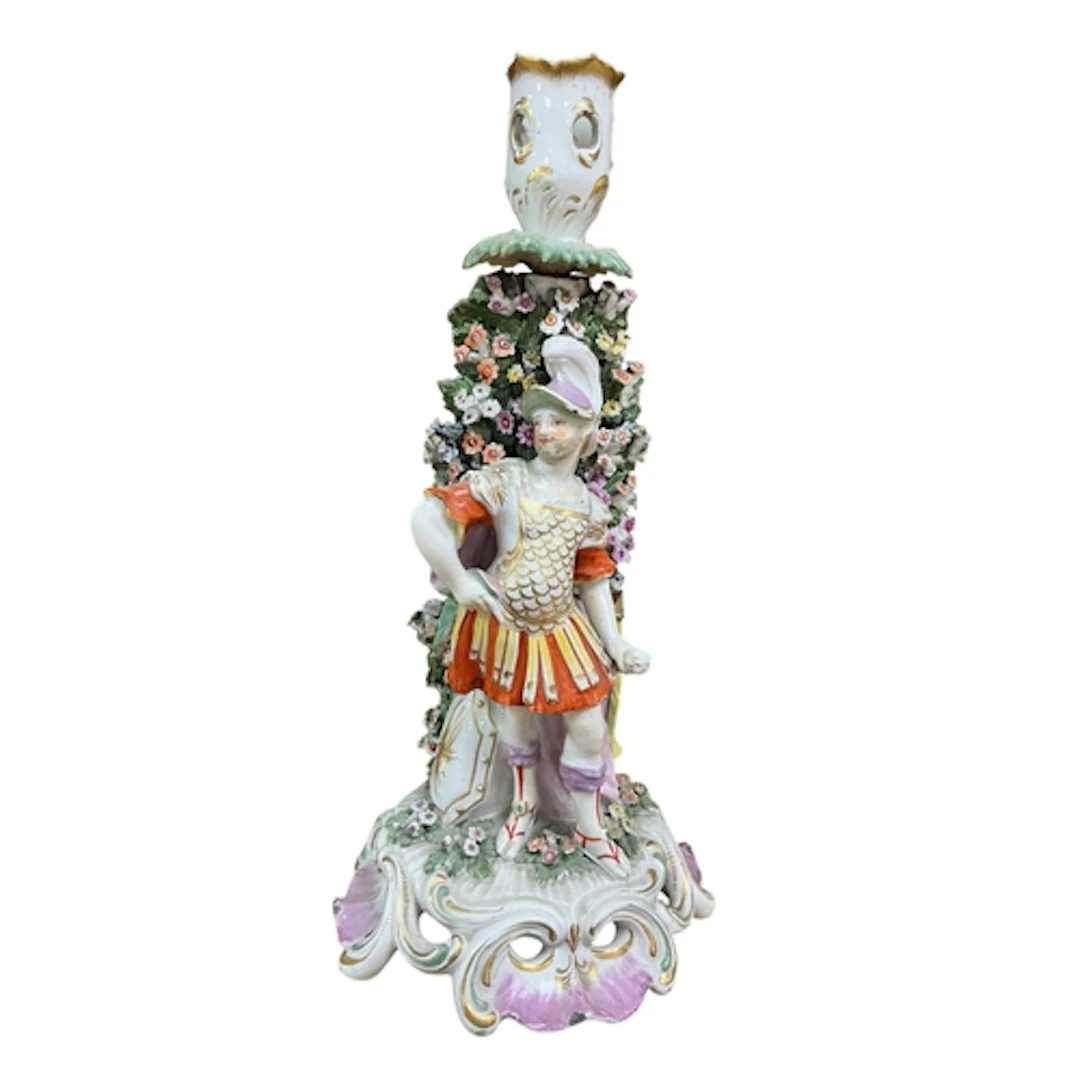 An 18th century Derby porcelain Mars candlestick circa 1765-...
