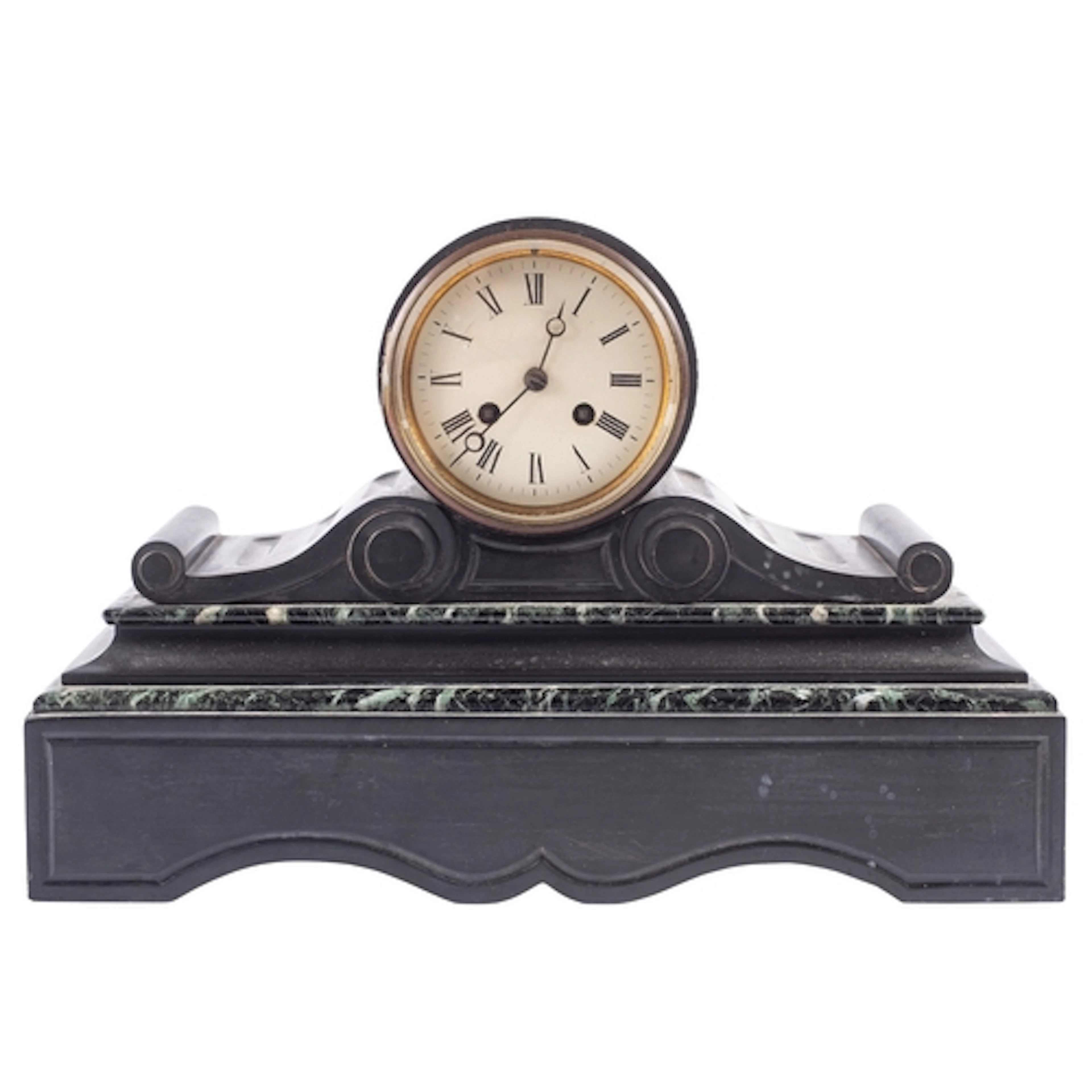 A late-Victorian French black marble mantel clock the eight-...