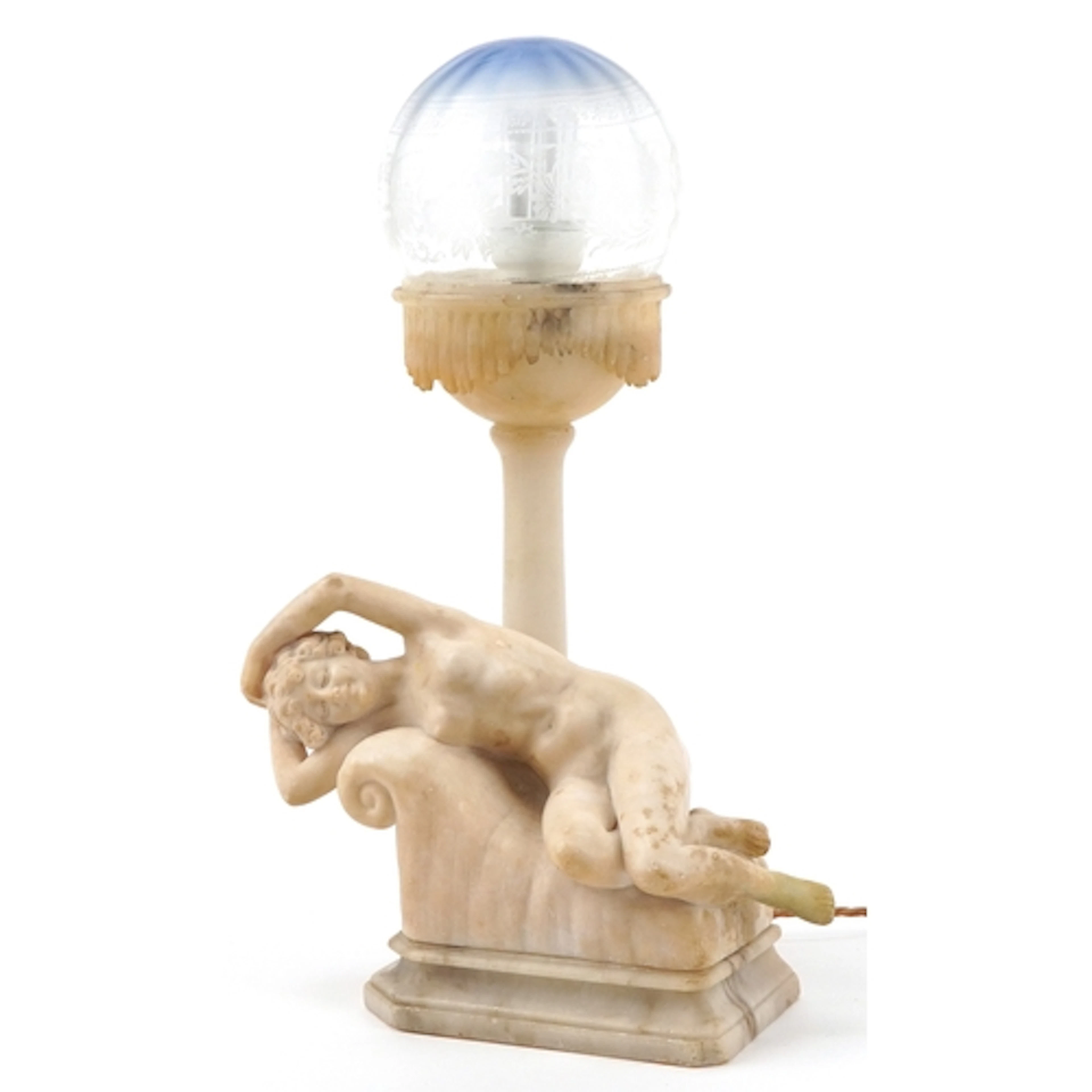 Early 20th century carved alabaster table lamp modelled with...