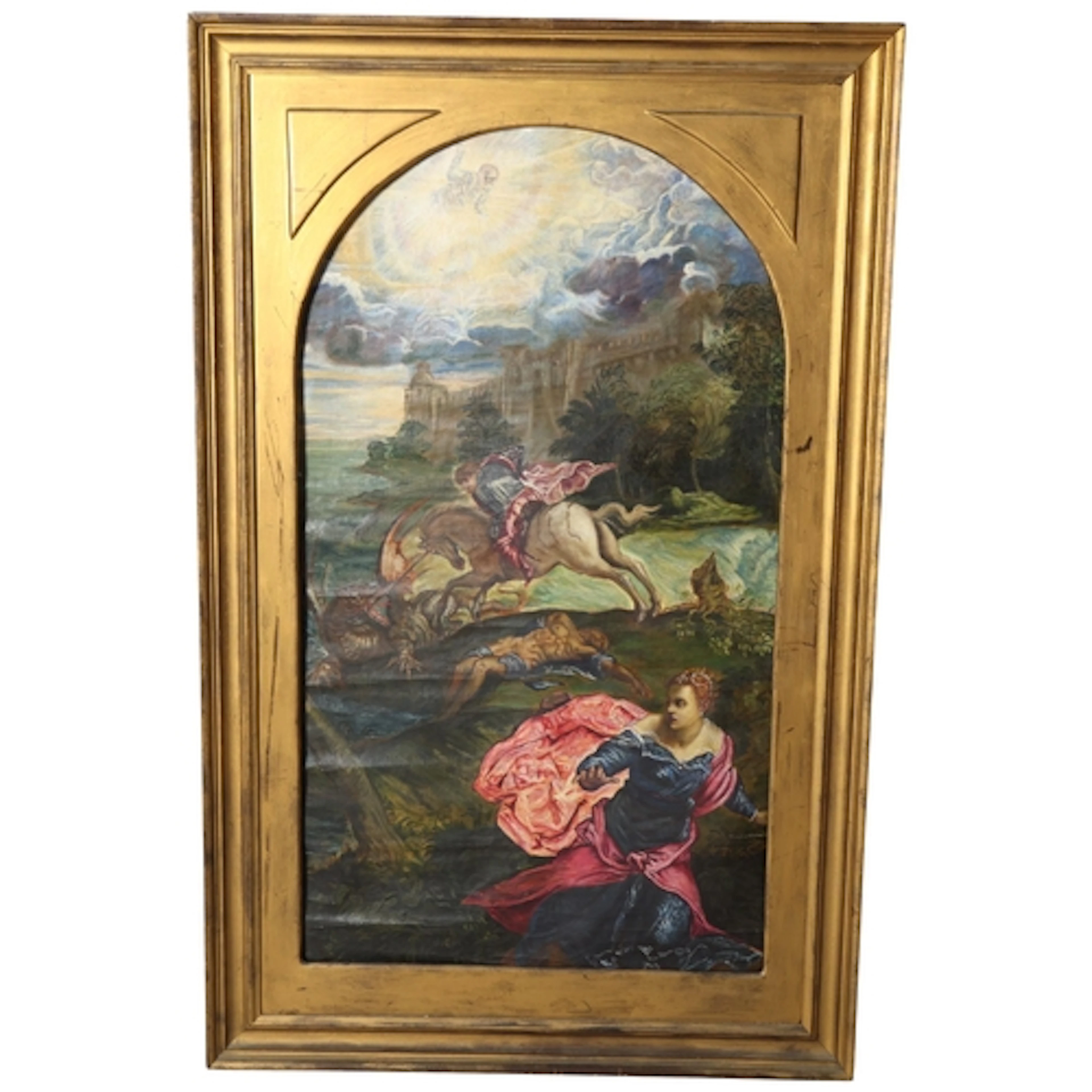 After Tintoretto, St George and The Dragon, oil on canvas, s...