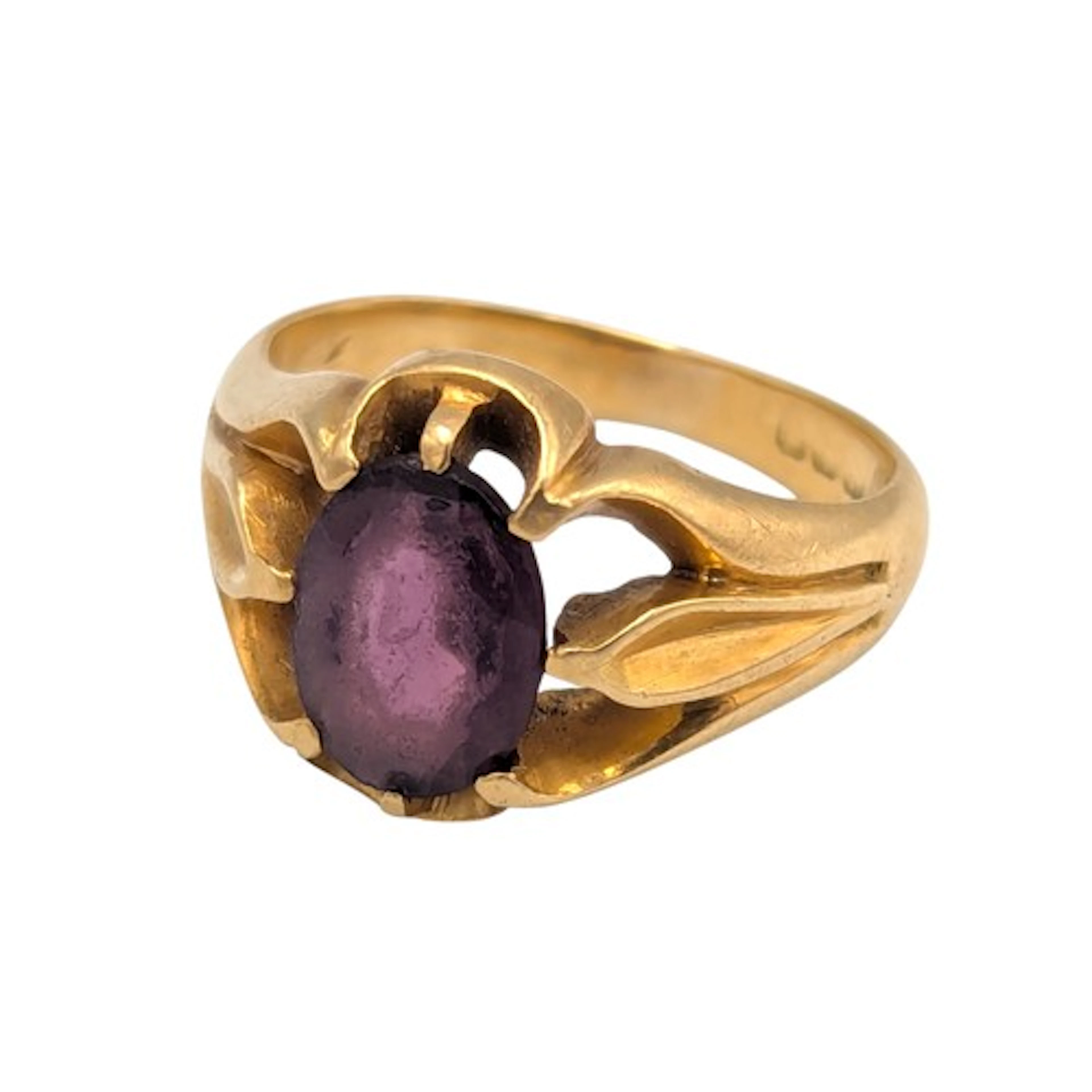 An 18ct gold and amethyst ring, 7.6g gross, size N, indistin...