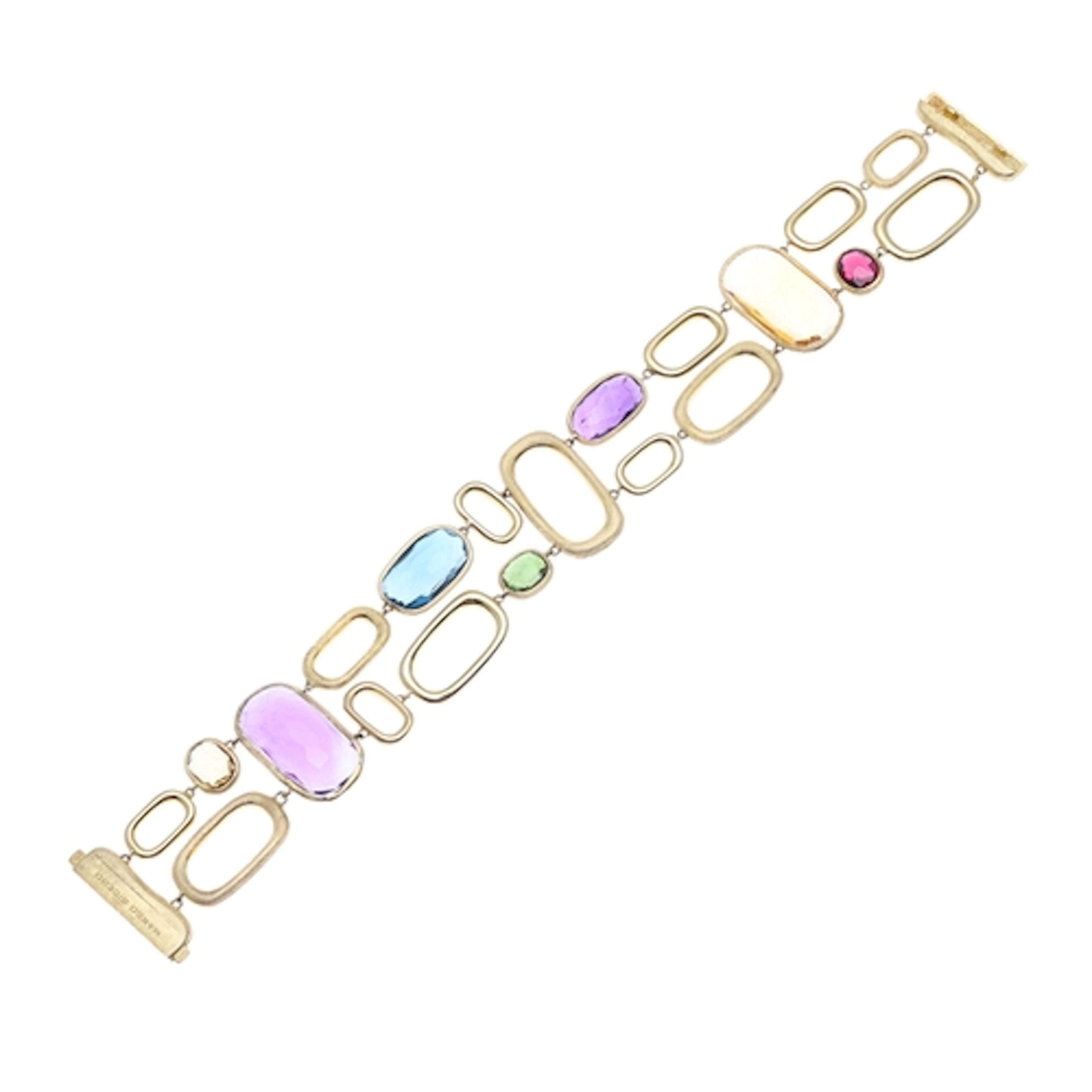 AN 18CT GOLD AND GEM SET BRACELET BY MARCO BICEGO. of abstra...