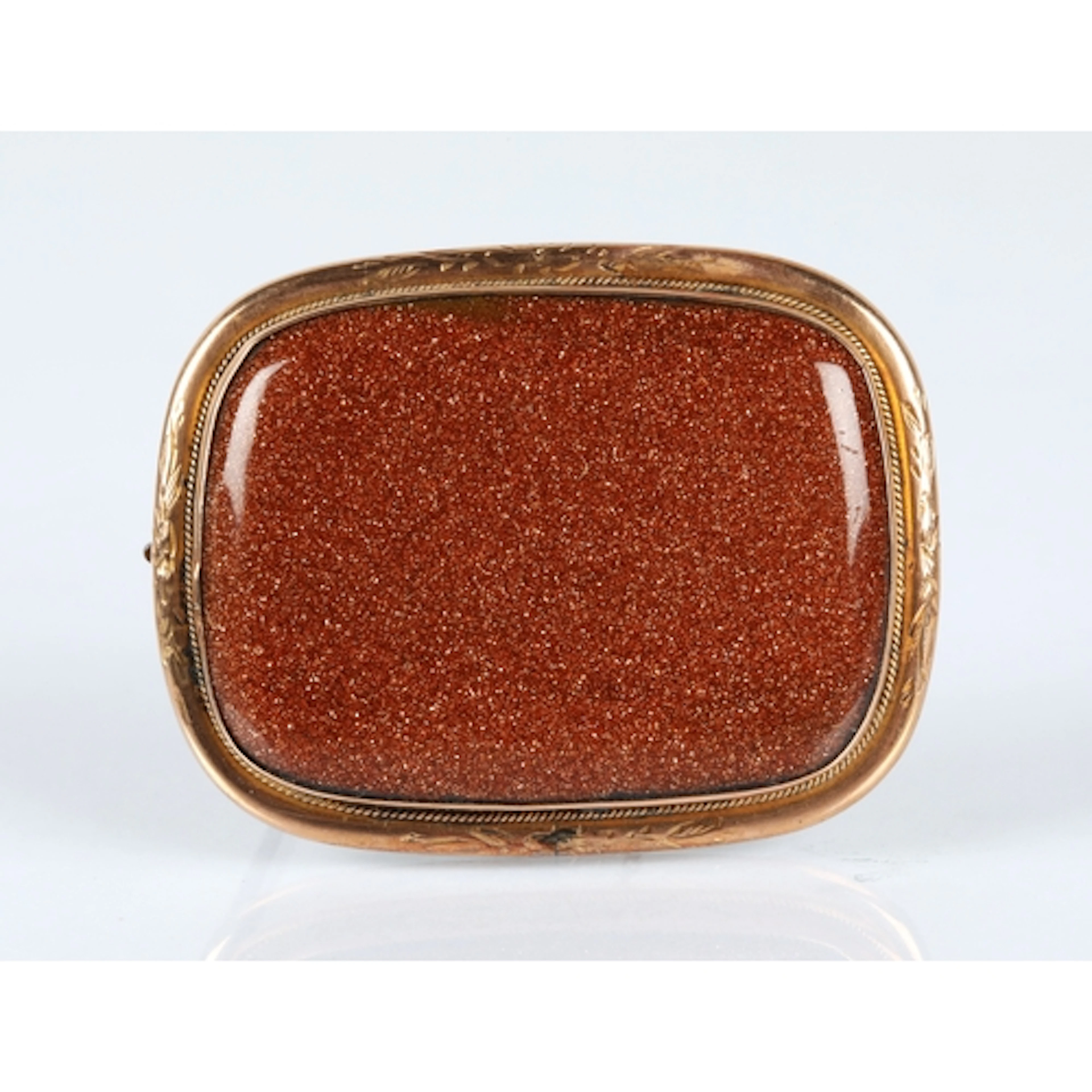 Victorian goldstone rectangular brooch, 5cm x 4cm