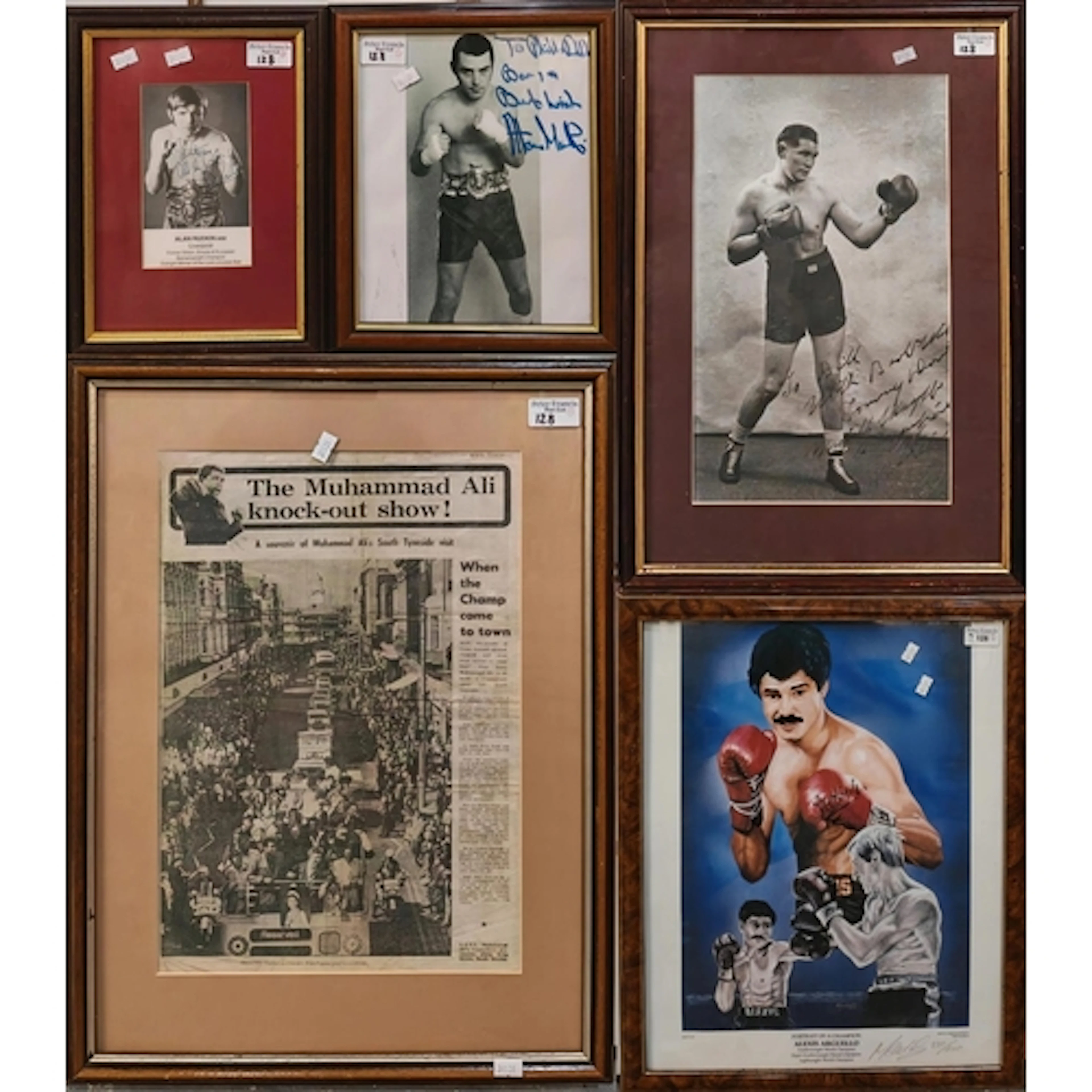 Boxing memorabilia - a collection of framed coloured and bla...