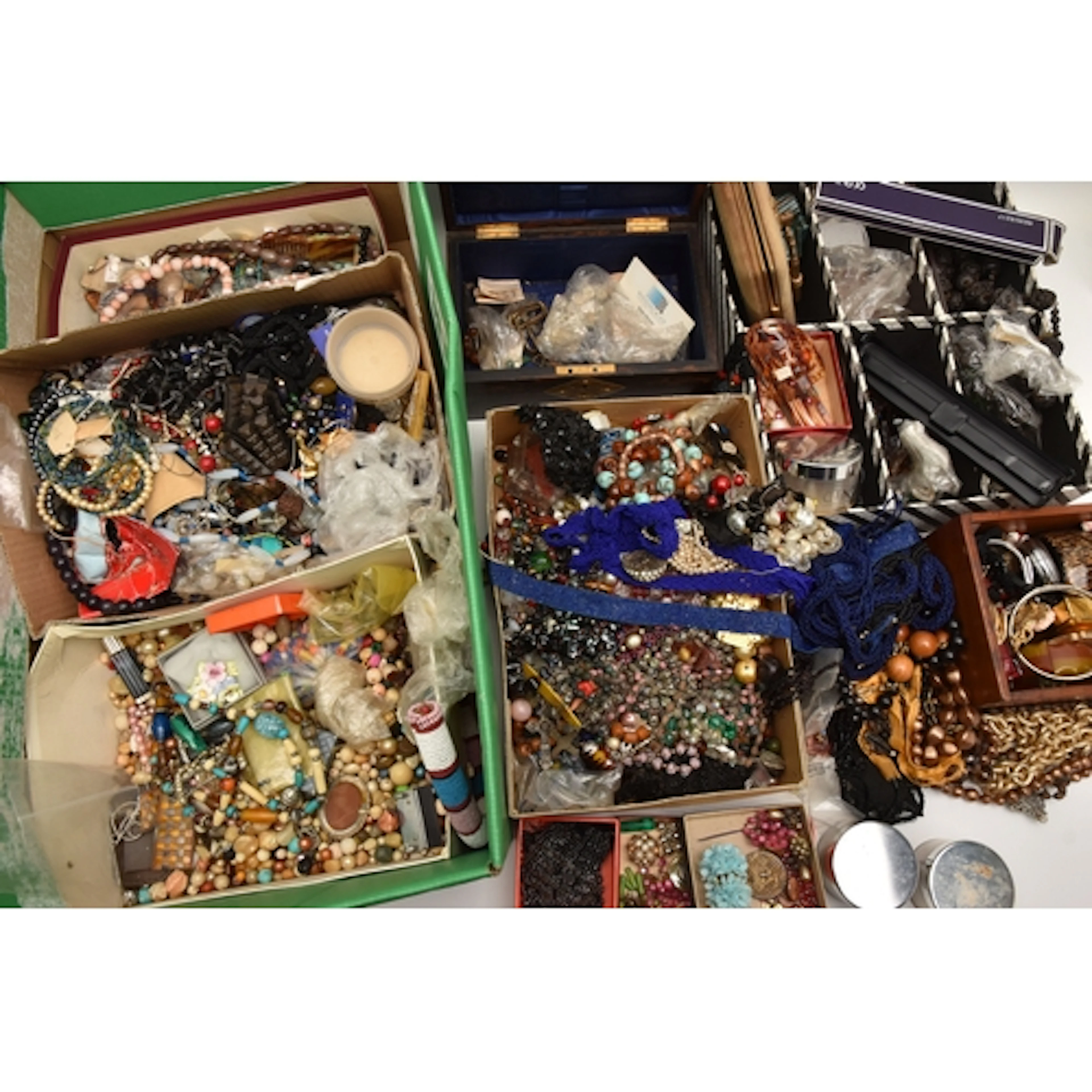 A LARGE BOX OF ASSORTED COSTUME JEWELLERY, to include a larg...
