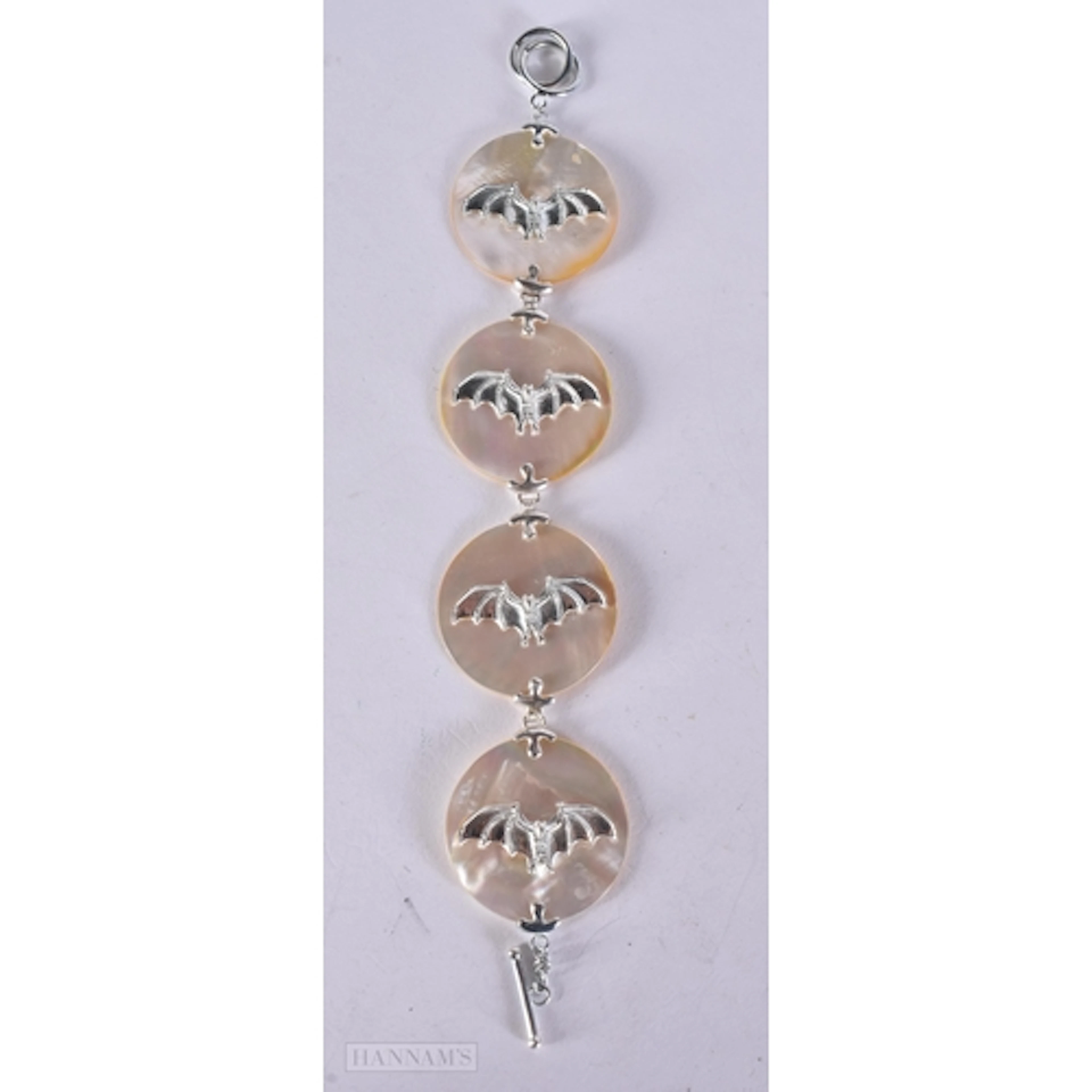 A SILVER AND MOTHER OF PEARL BAT BRACELET. 21 x 3.5 cm. 26.7...