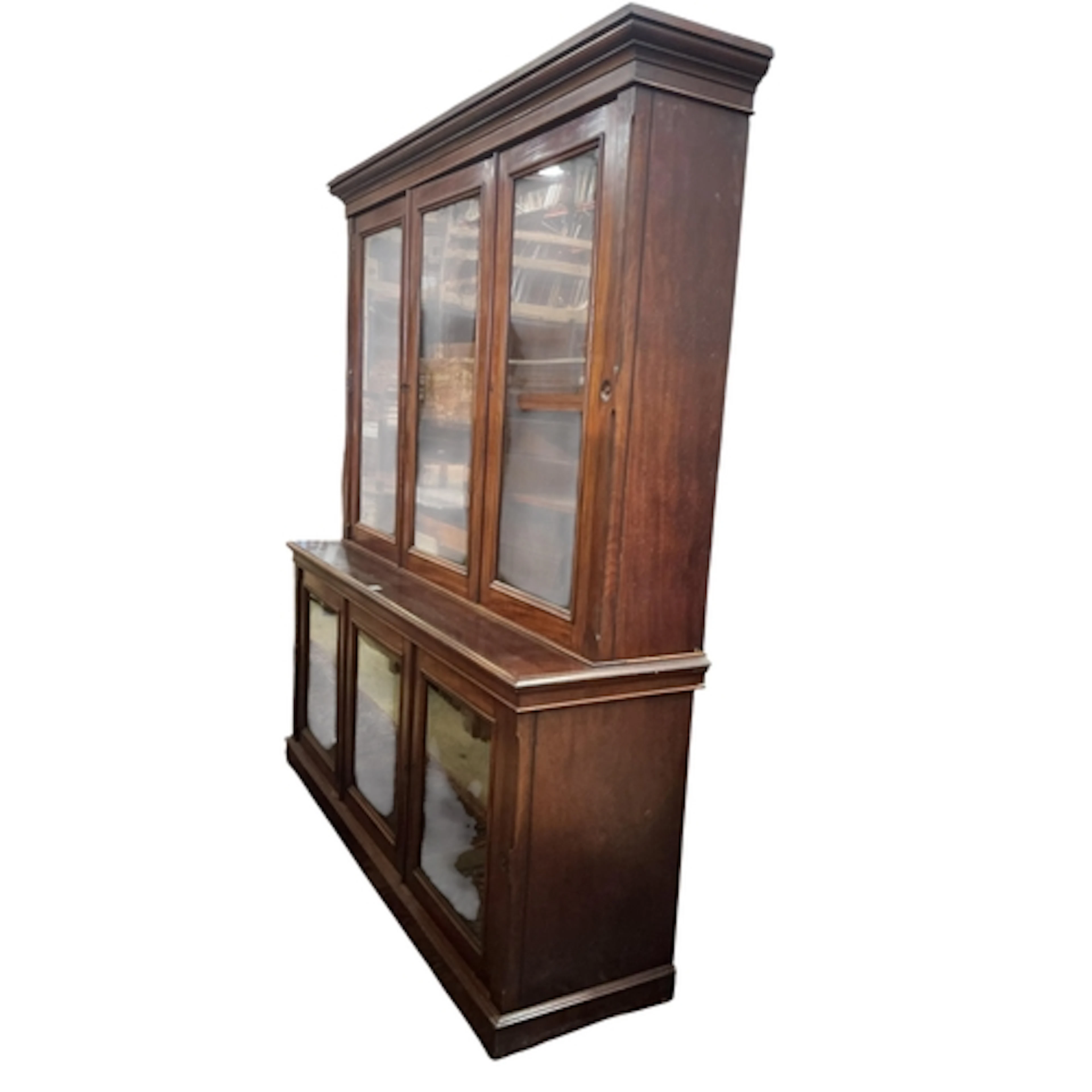 A late Victorian mahogany library bookcase, width 198cm, dep...