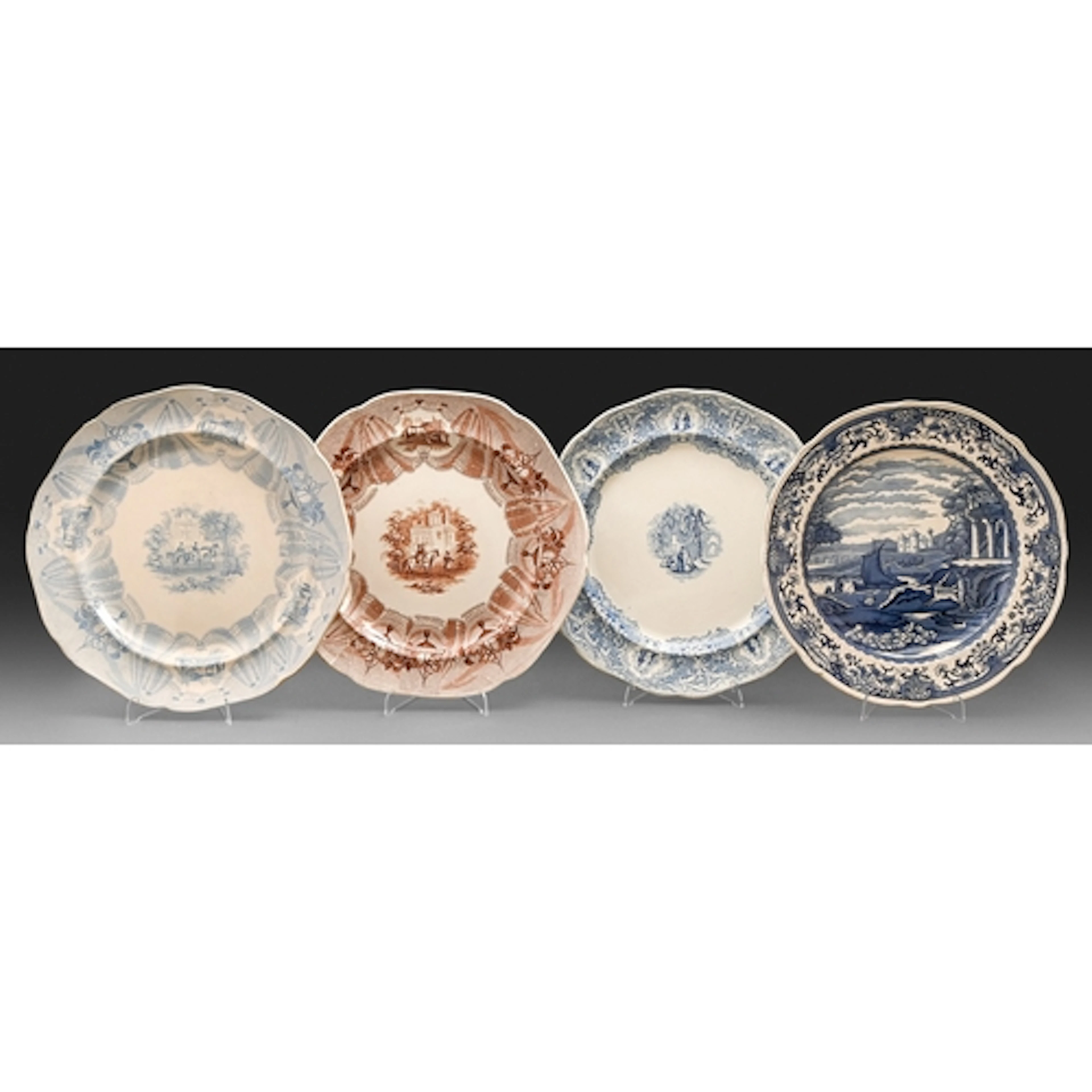 Three Middlesbrough Pottery blue printed earthenware Arabian...
