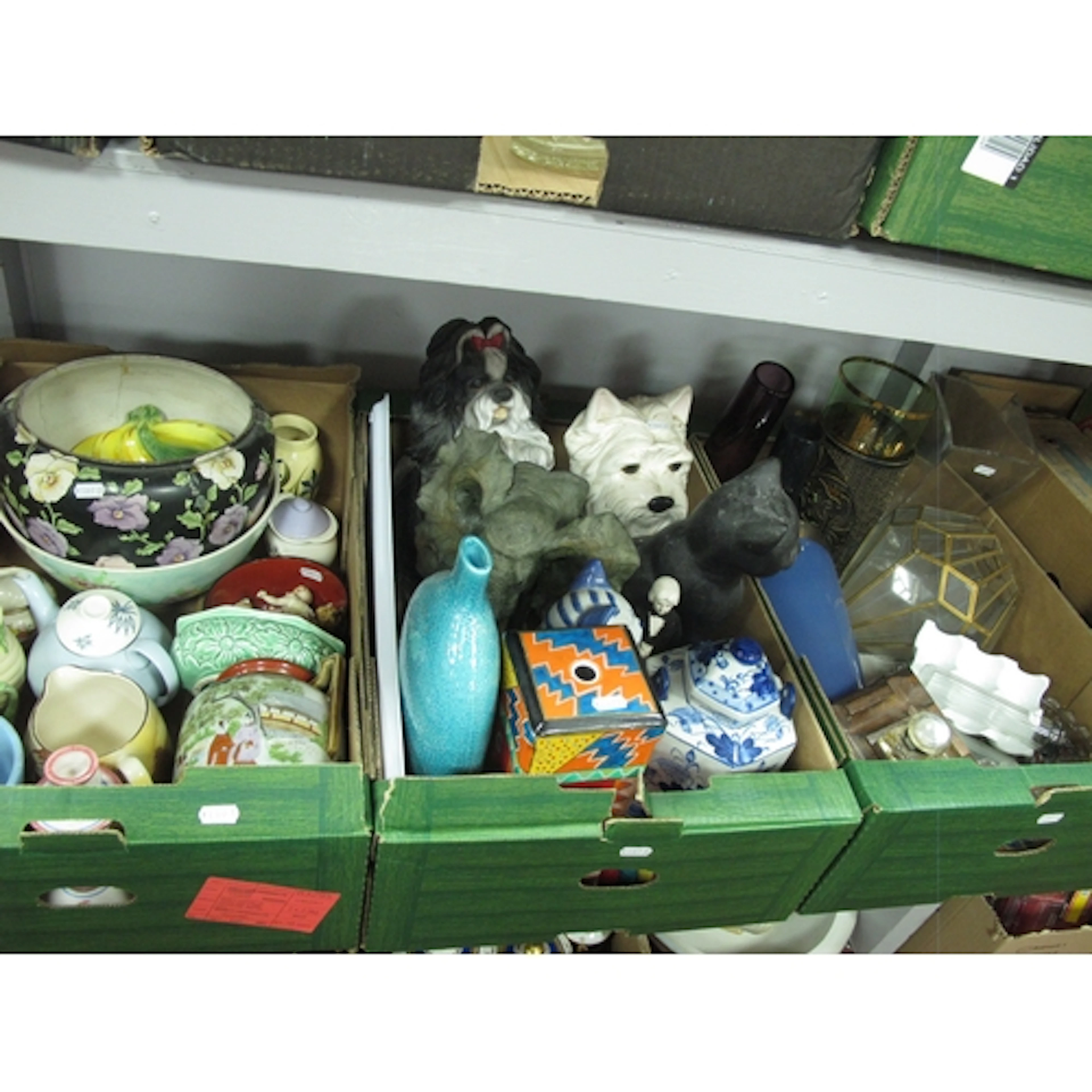 Collectables, including assorted glass vases and light shade...